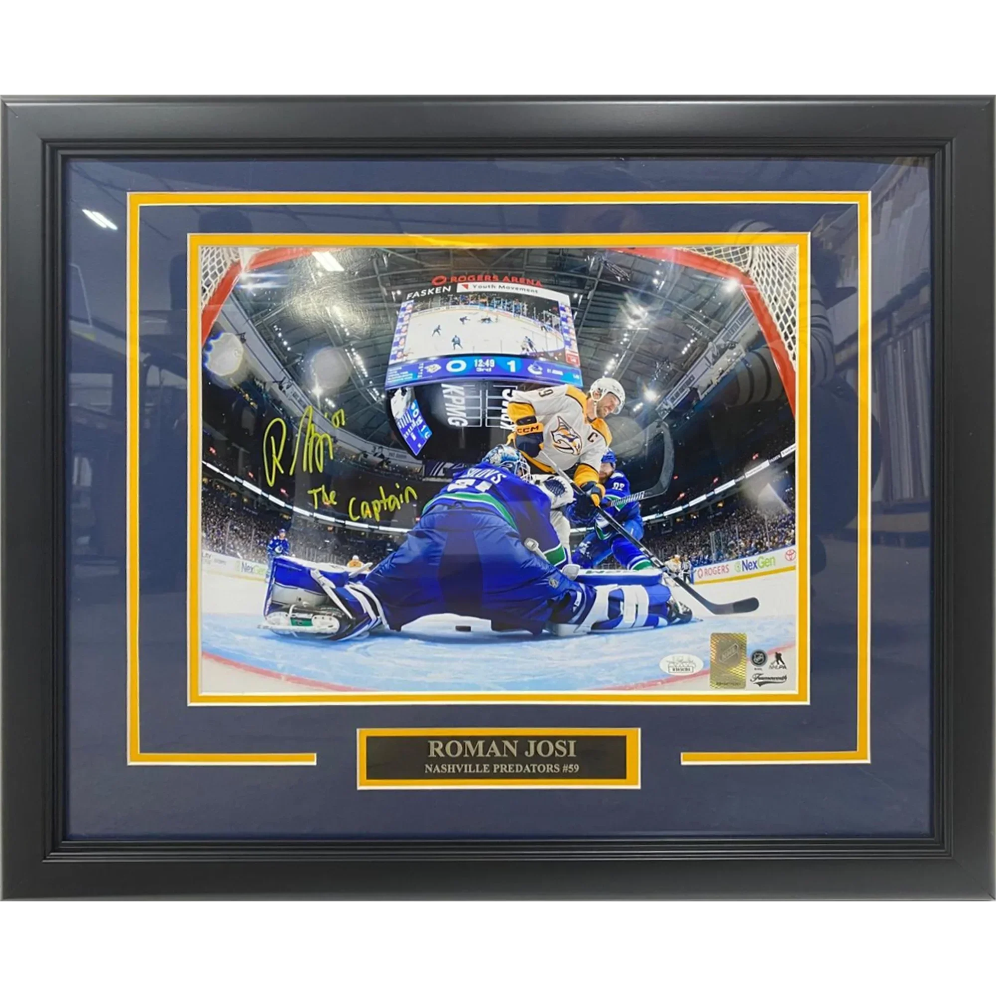 Roman Josi Autographed Nashville Predators (Playoff Goal) Deluxe Framed 11x14 Photo w/ "The Captain" - JSA