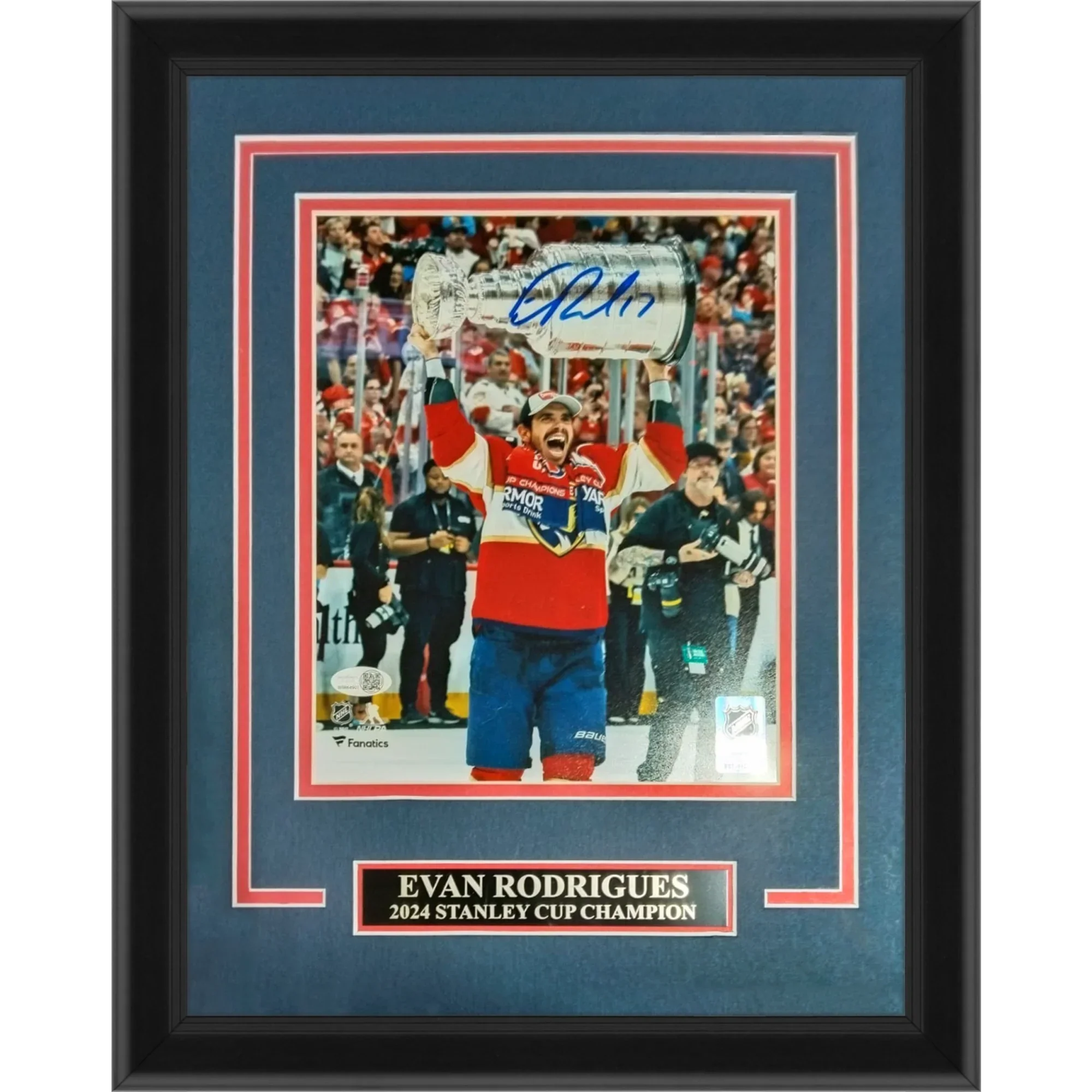 Evan Rodrigues Autographed Florida Panthers (Stanley Cup Trophy) Deluxe Framed 8x10 Photo - JSA