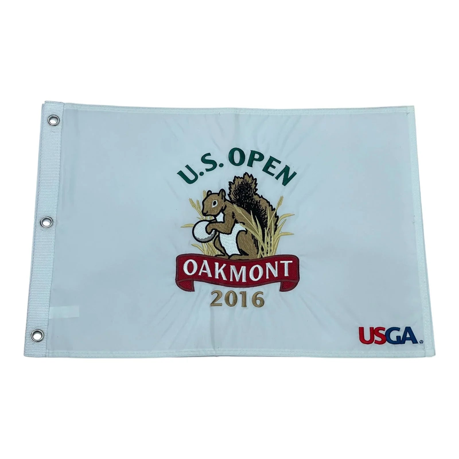 2016 U.S. Open Oakmont (White Embroidered) Unsigned Golf Pin Flag - Dustin Johnson Champion