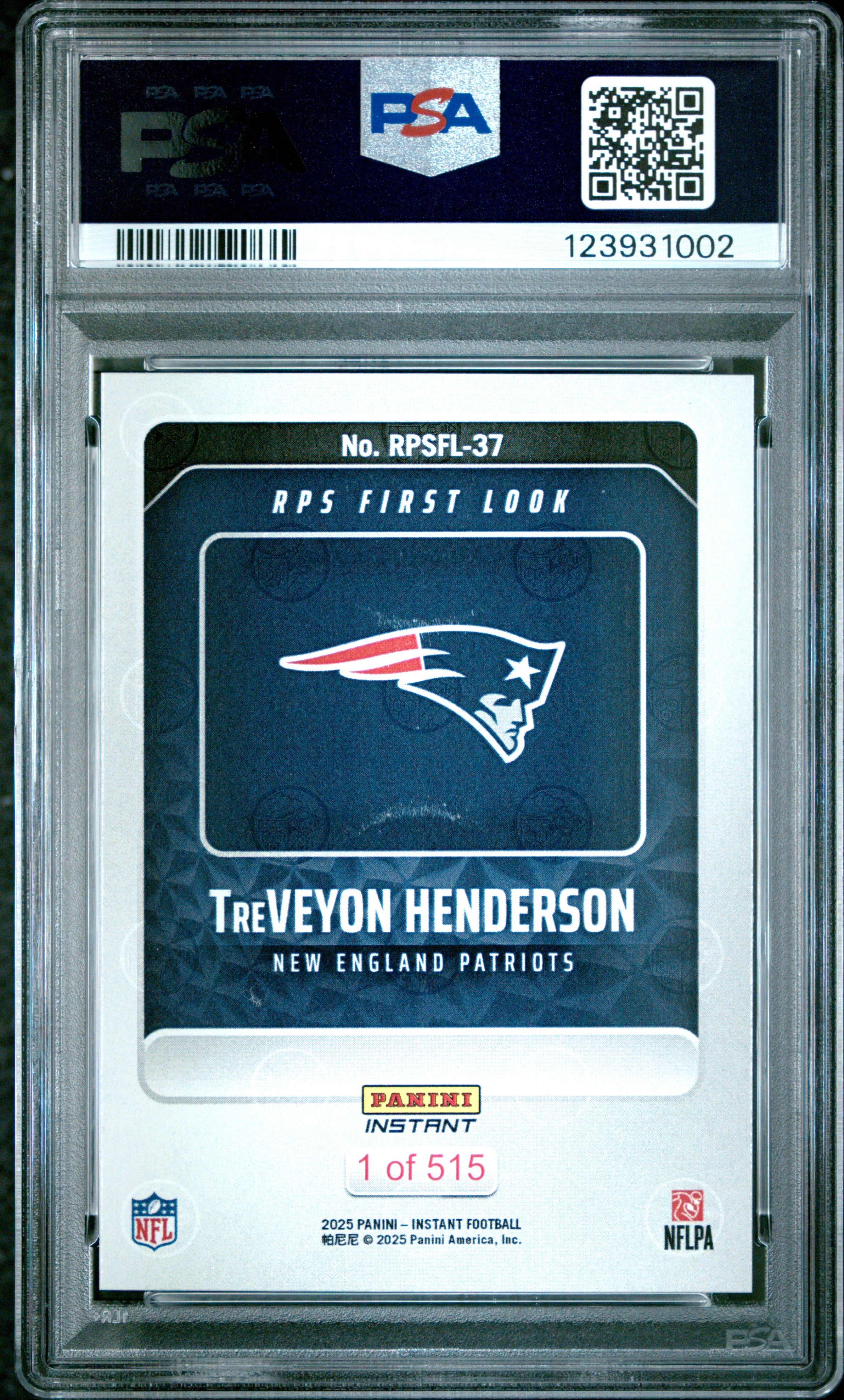 Graded 2025 Panini Instant TreVeyon Henderson #RPSFL37 RPS First Look Rookie RC Football Card PSA 9 Mint