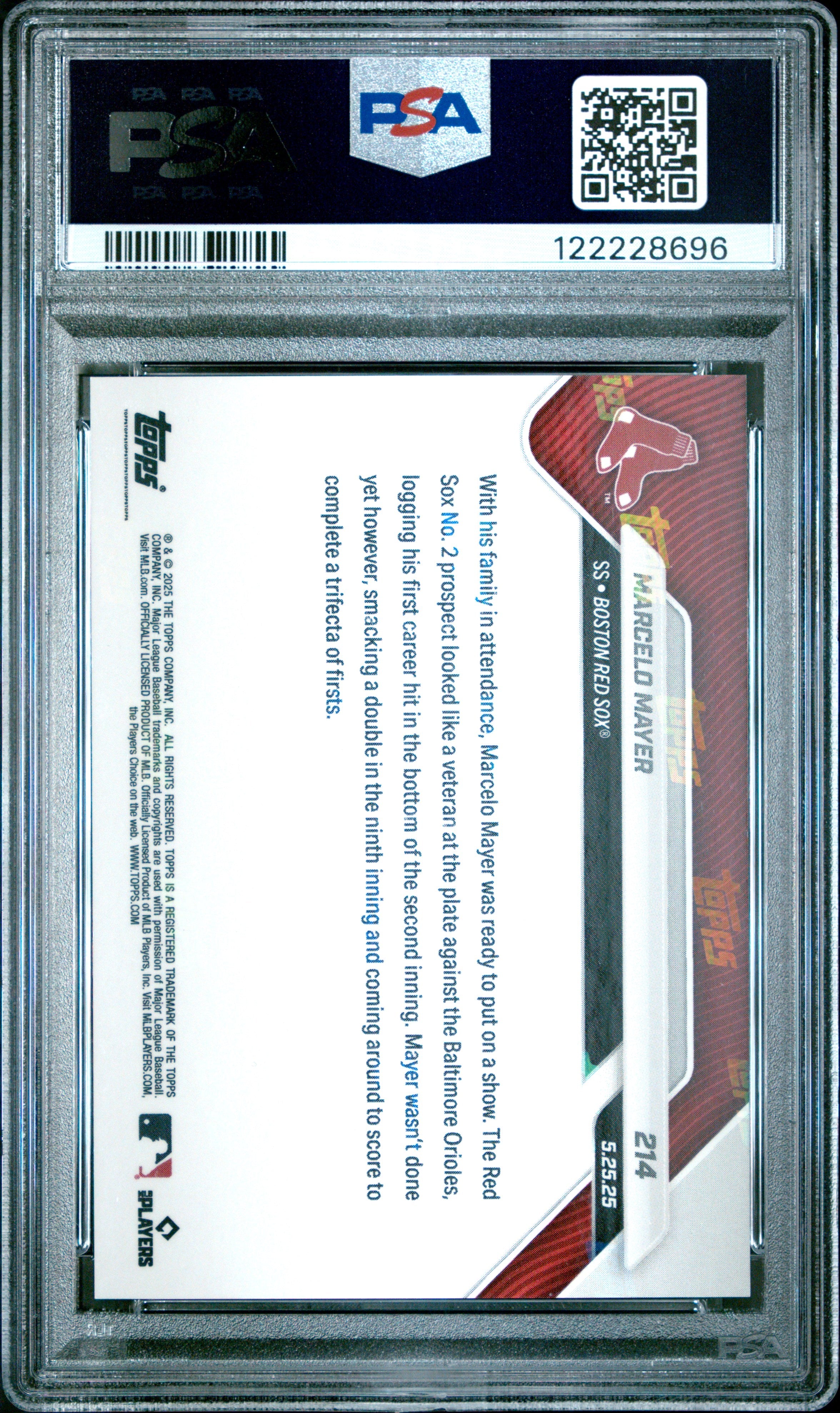 Graded 2025 Topps Now Marcelo Mayer #214 Black Foil /10 Rookie RC Baseball Card PSA 9 Mint