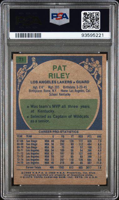 Graded 1975 Topps Pat Riley #71 Basketball Card PSA 3.5 Very Good +