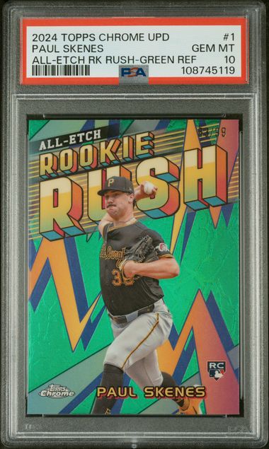 Graded 2024 Topps Chrome Update Paul Skenes #1 /99 All Etch Rookie Rush Green Refractor Rookie RC Baseball Card PSA 10 Gem Mint