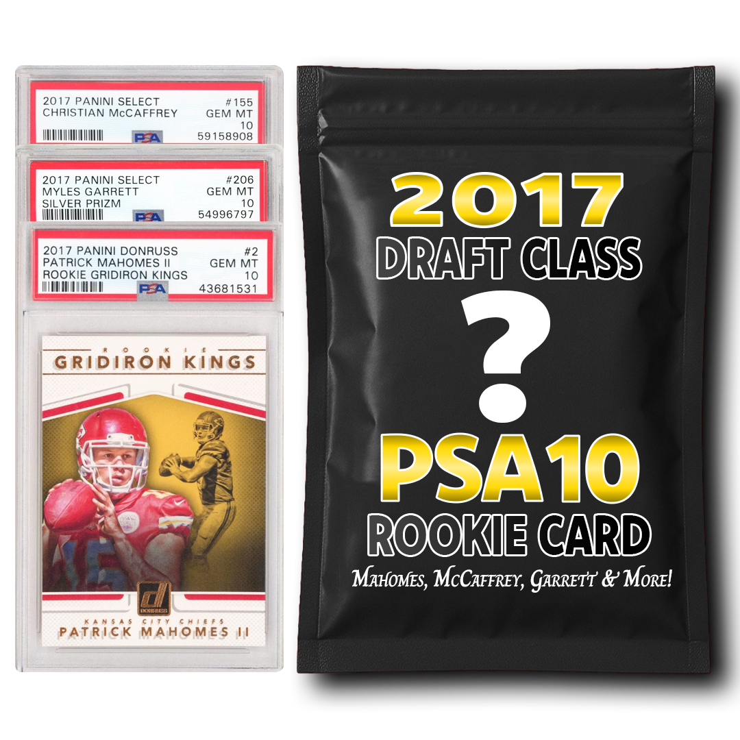 PSA 10 Graded 2017 NFL Rookie Card Mystery Pack (Mahomes, McCaffrey, Garrett, Watt & More!)