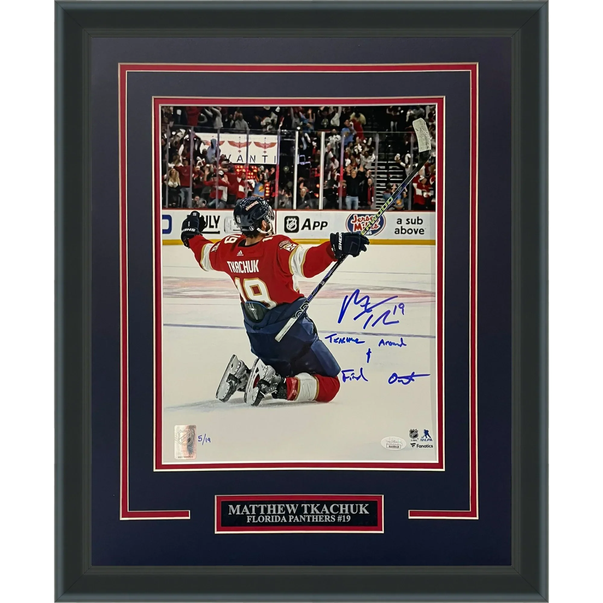 Matthew Tkachuk Autographed Florida Panthers (ECF GW Goal) Deluxe Framed 11x14 Photo "Tkachuk around and Find out" - Limited Edition of 19 - JSA