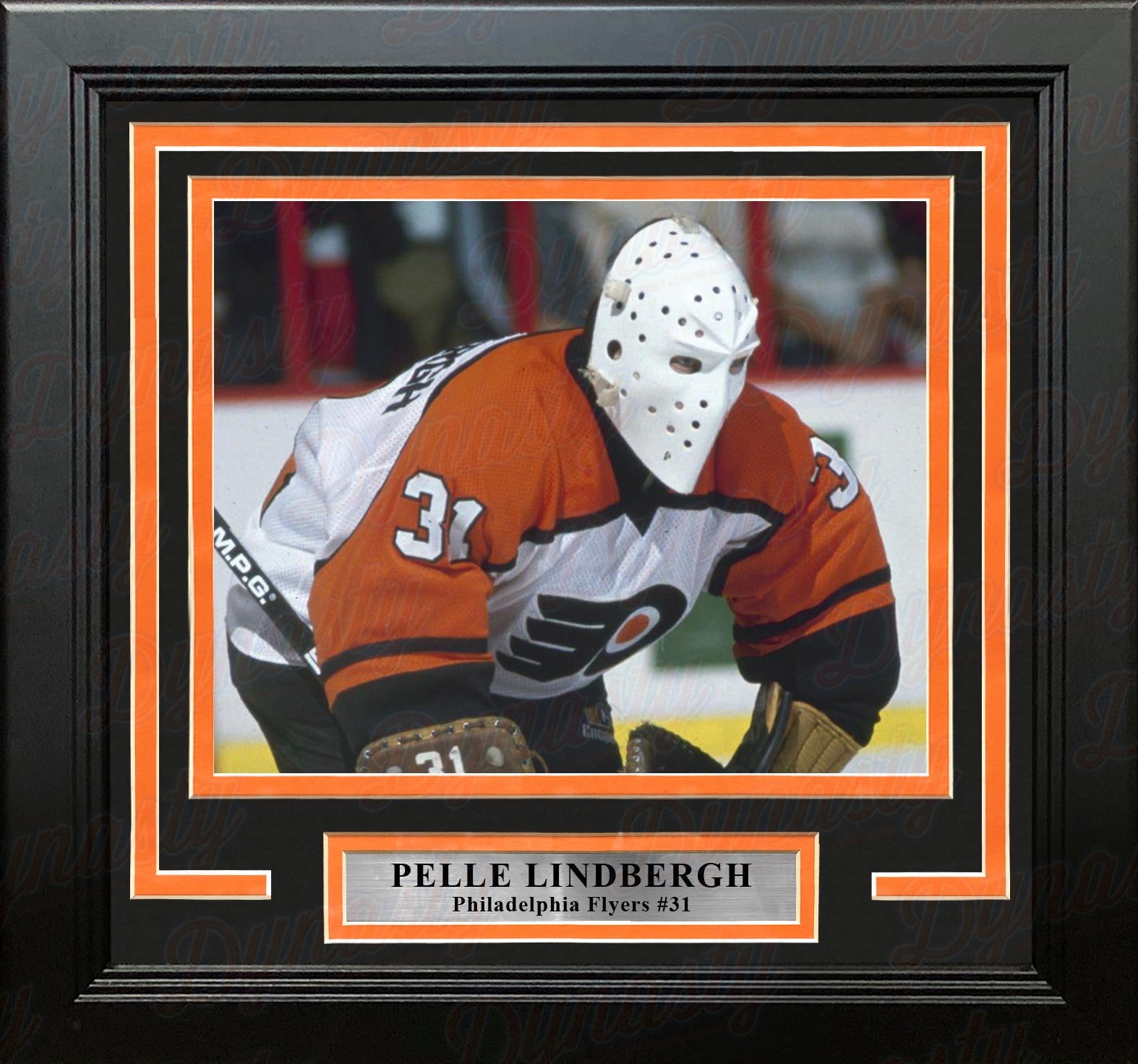 Pelle Lindbergh in Action Philadelphia Flyers Framed Hockey Photo