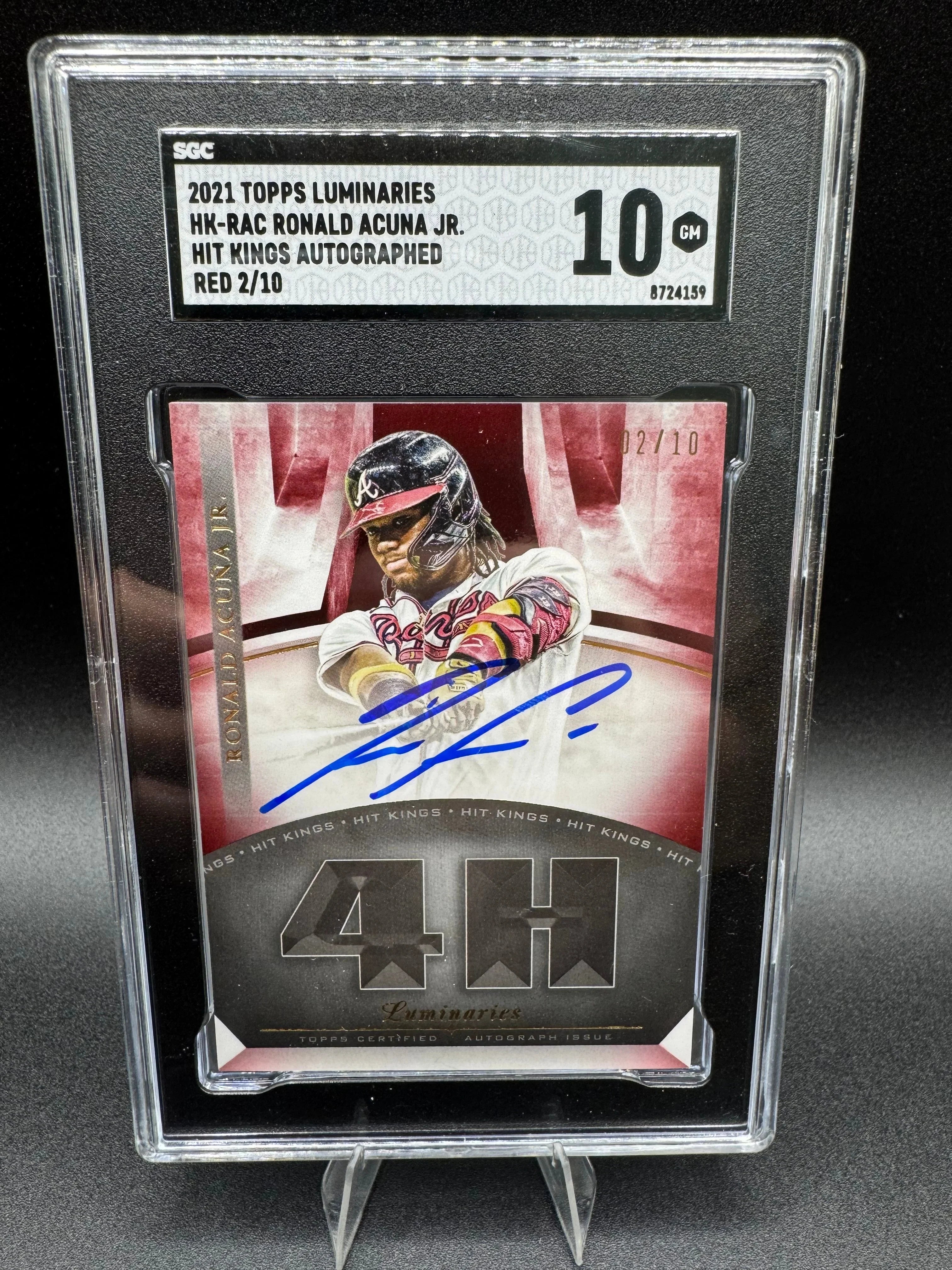 2021 Topps Luminaries Hit King Ronald Acuna Jr. Autographed Red 2 of 10 Graded 10 Gem Mint