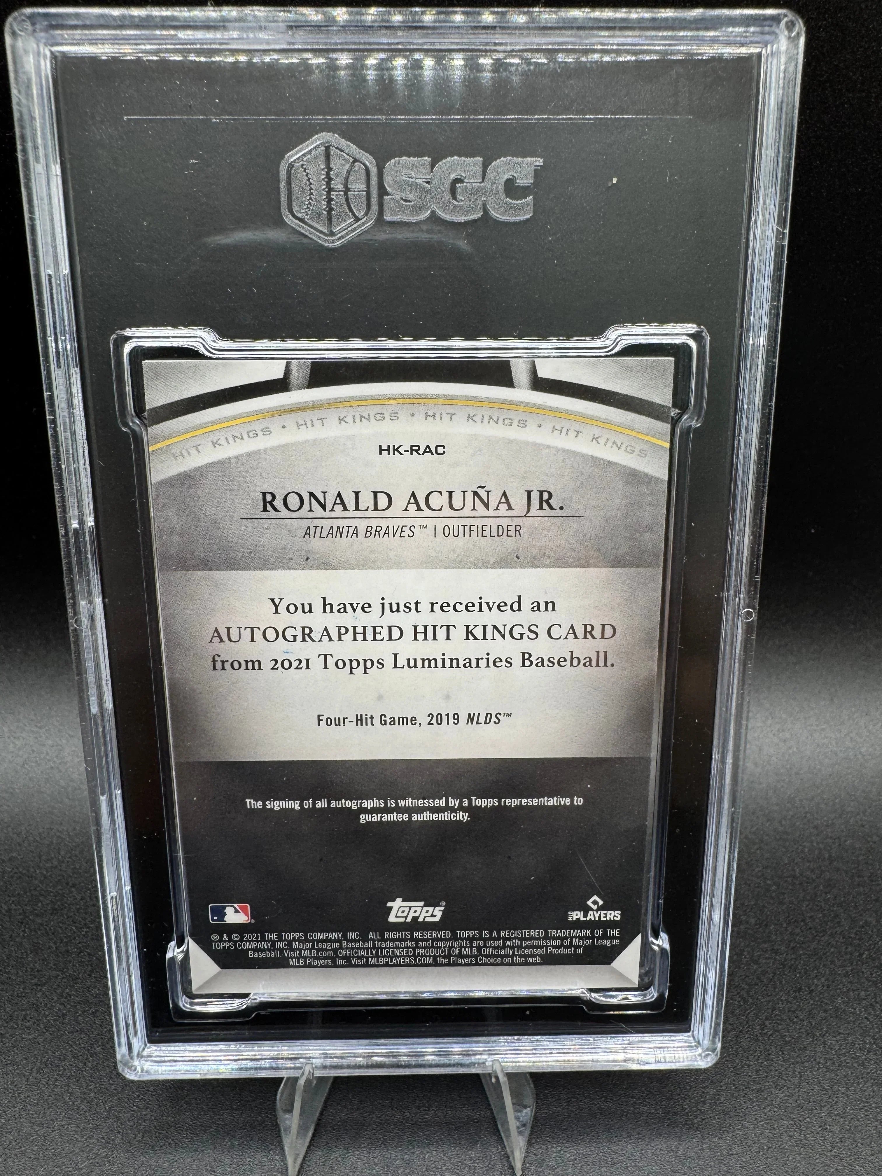 2021 Topps Luminaries Hit King Ronald Acuna Jr. Autographed Red 2 of 10 Graded 10 Gem Mint