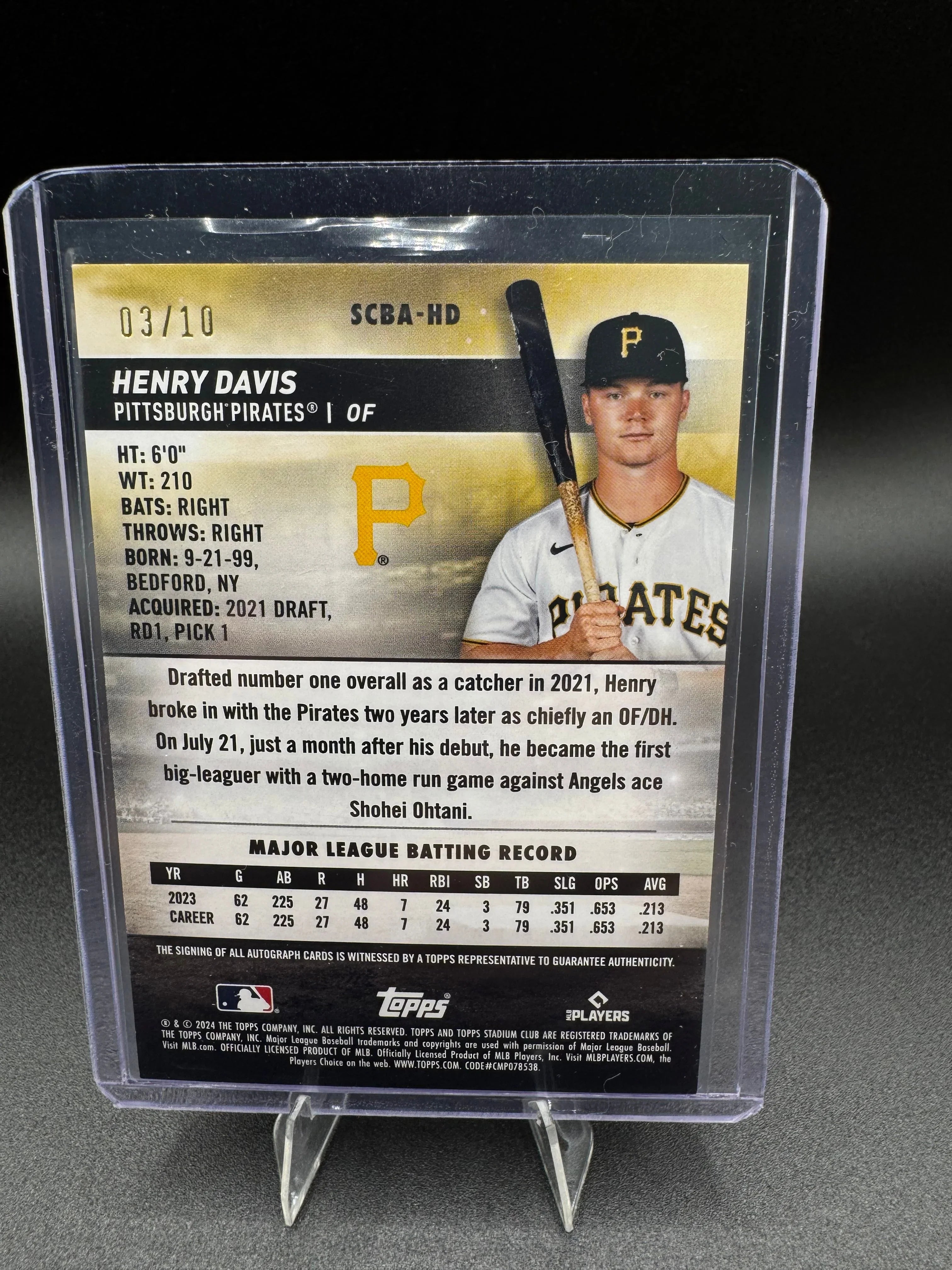 2024 Topps Stadium Club #SCBA-HD Henry Davis Auto 3/10 Pittsburgh Pirates