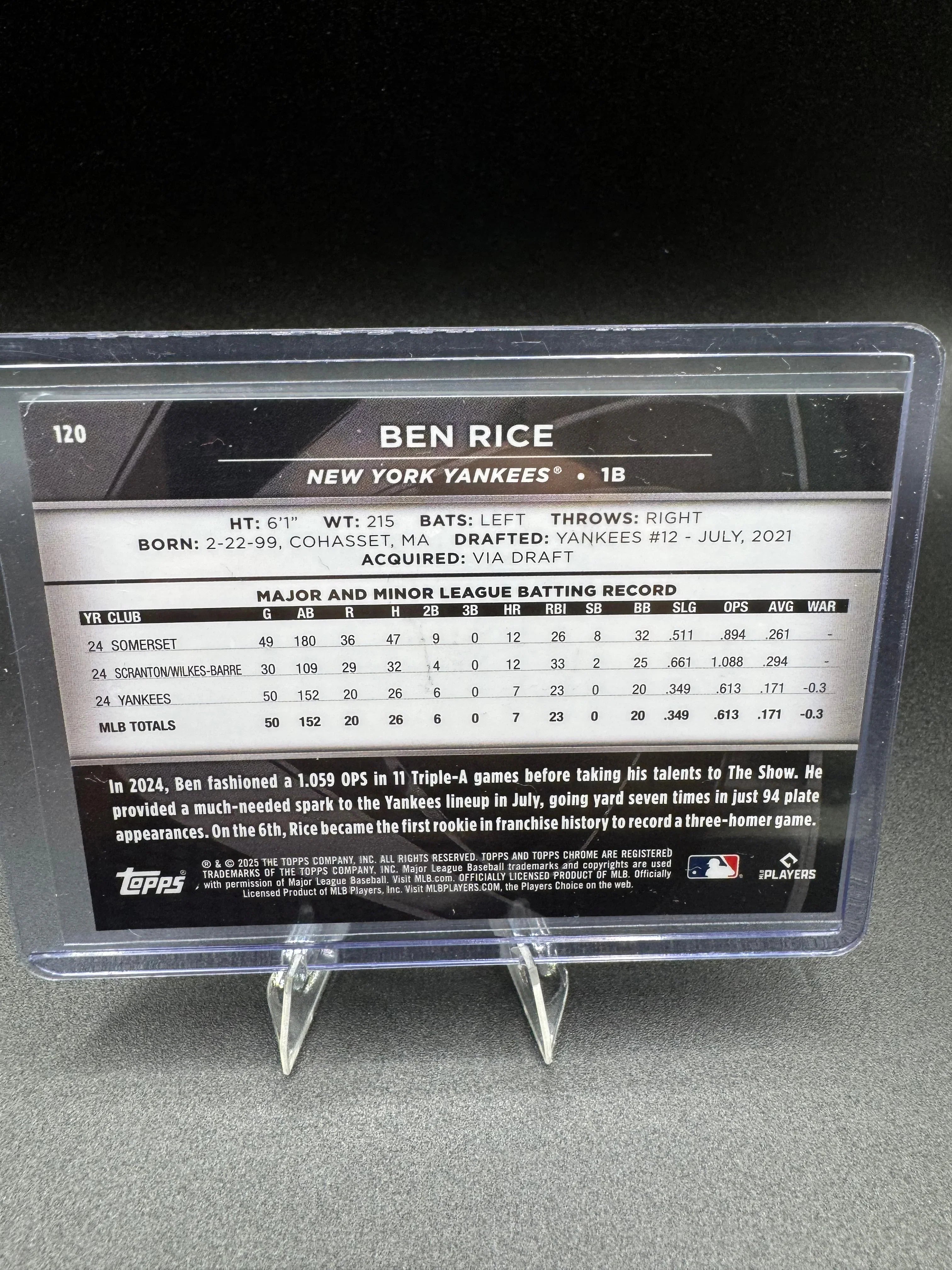 2025 Topps Chrome Black - Ben Rice #120 Blue Lava Refractor 87/150 (RC)