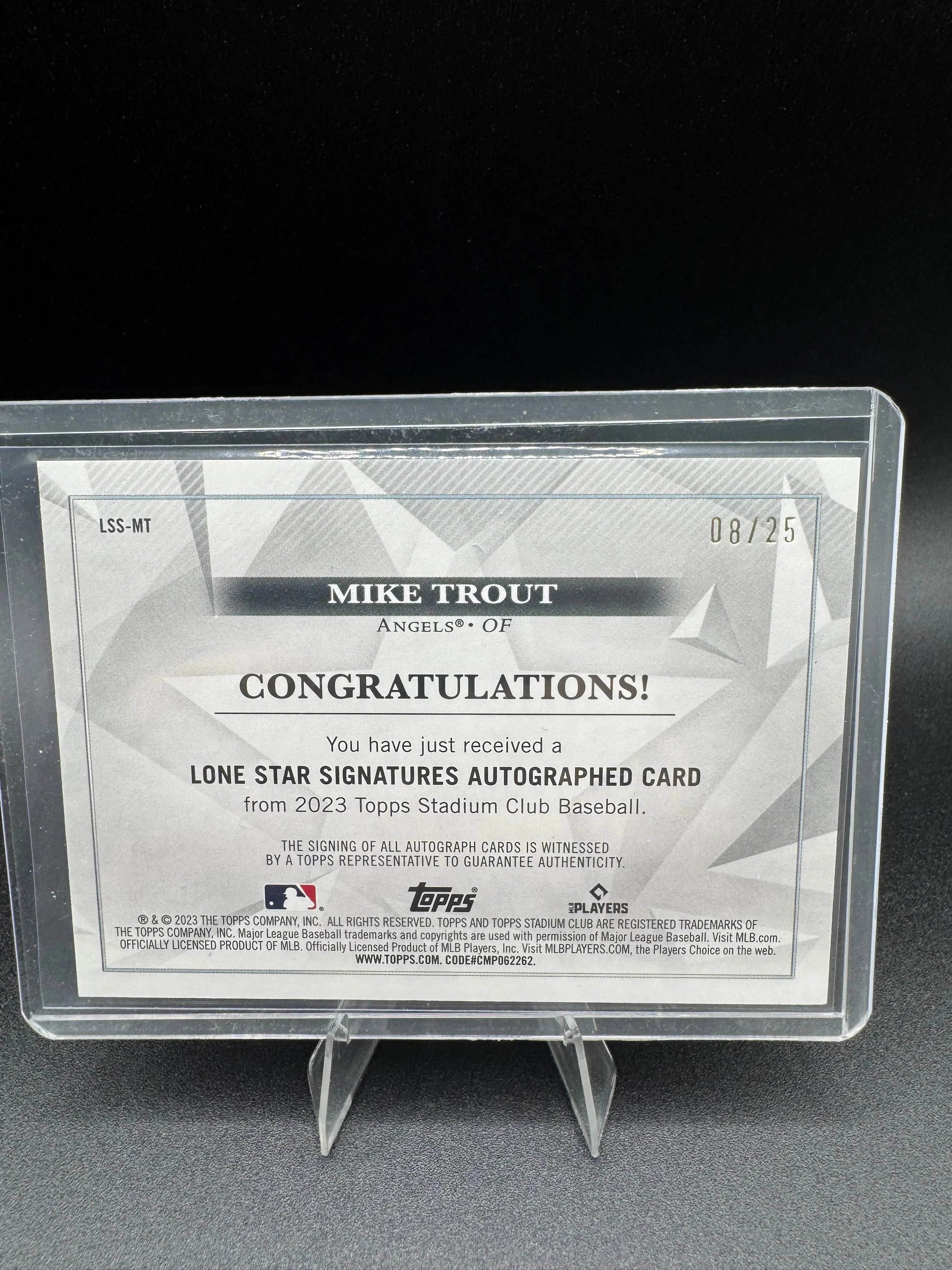 2023 Topps Stadium Club Mike Trout Lone Star Signatures /25 On Card Auto