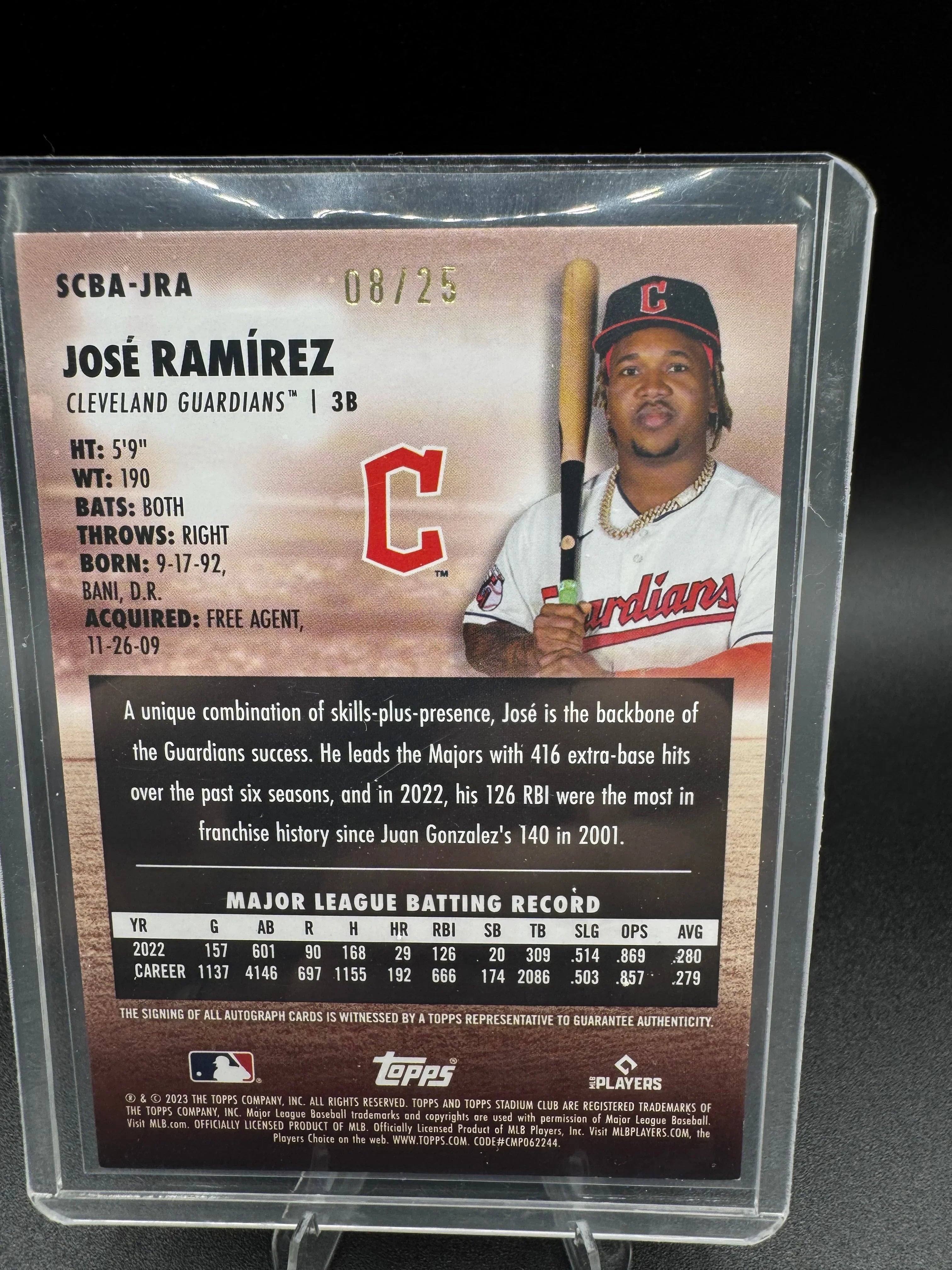 Jose Ramirez 2023 Topps Stadium Club Black Foil 8/25 #SCBA-JRA On Card Auto