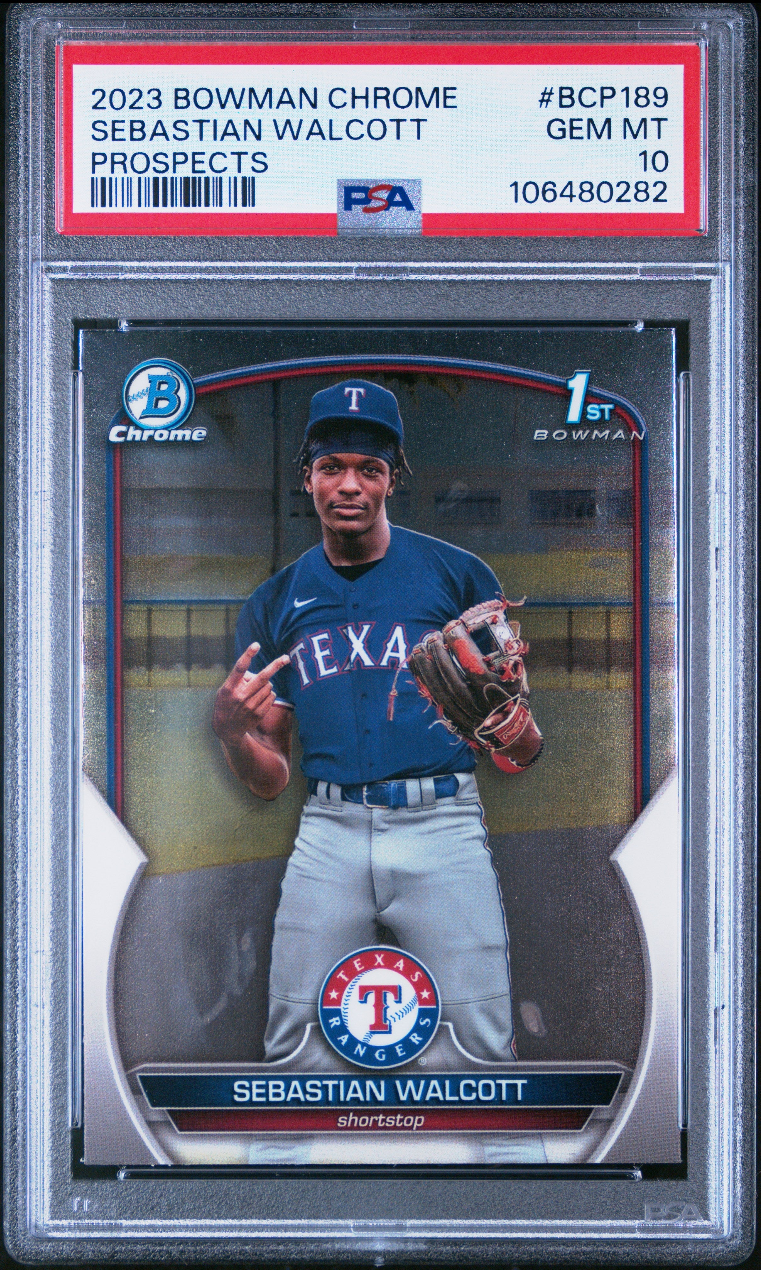 Graded 2023 Topps Bowman Chrome Sebastian Walcott #BCP189 Prospects Rookie RC Baseball Card PSA 10 Gem Mint