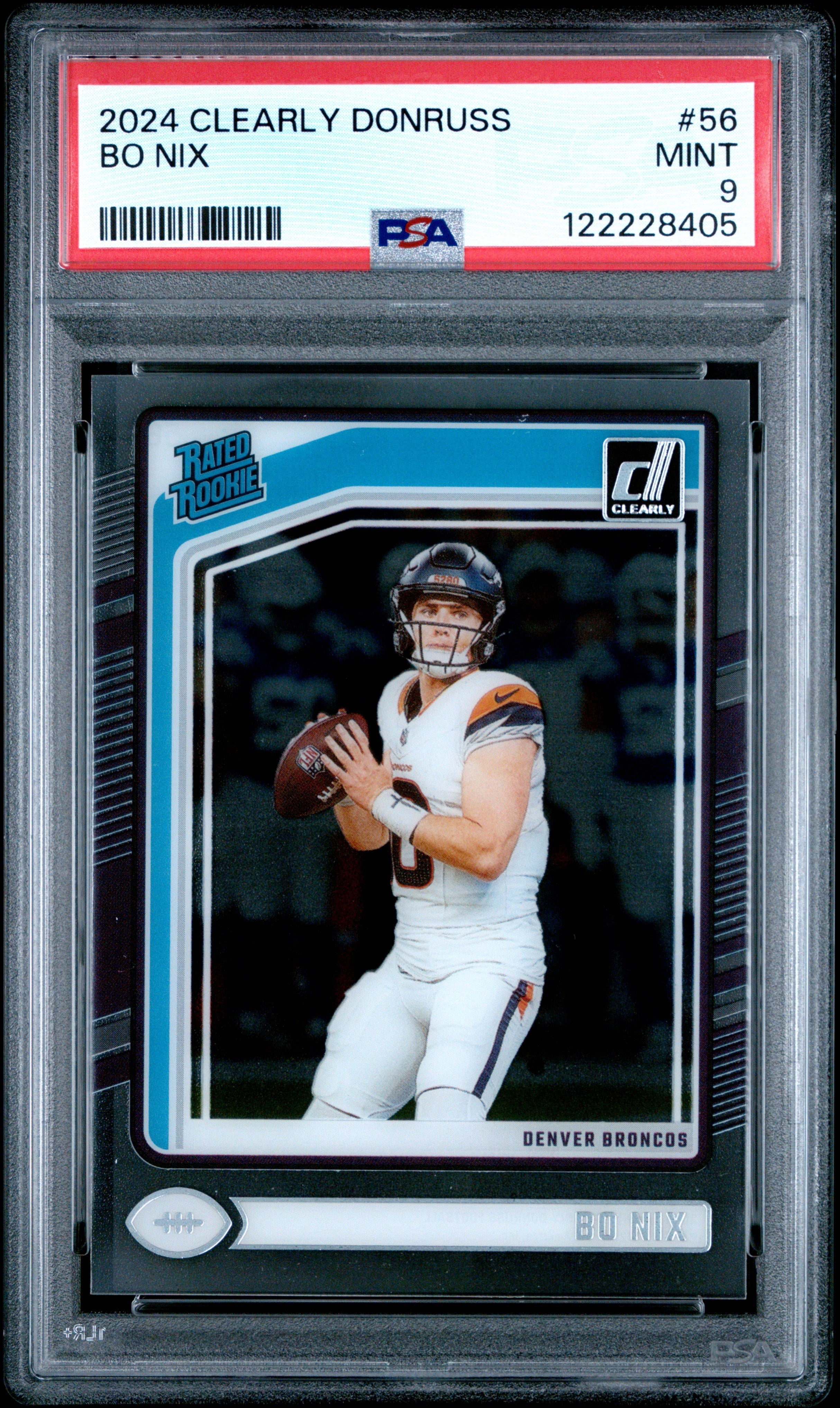 Graded 2024 Panini Clearly Donruss Bo Nix #56 Rookie RC Football Card PSA 9 Mint