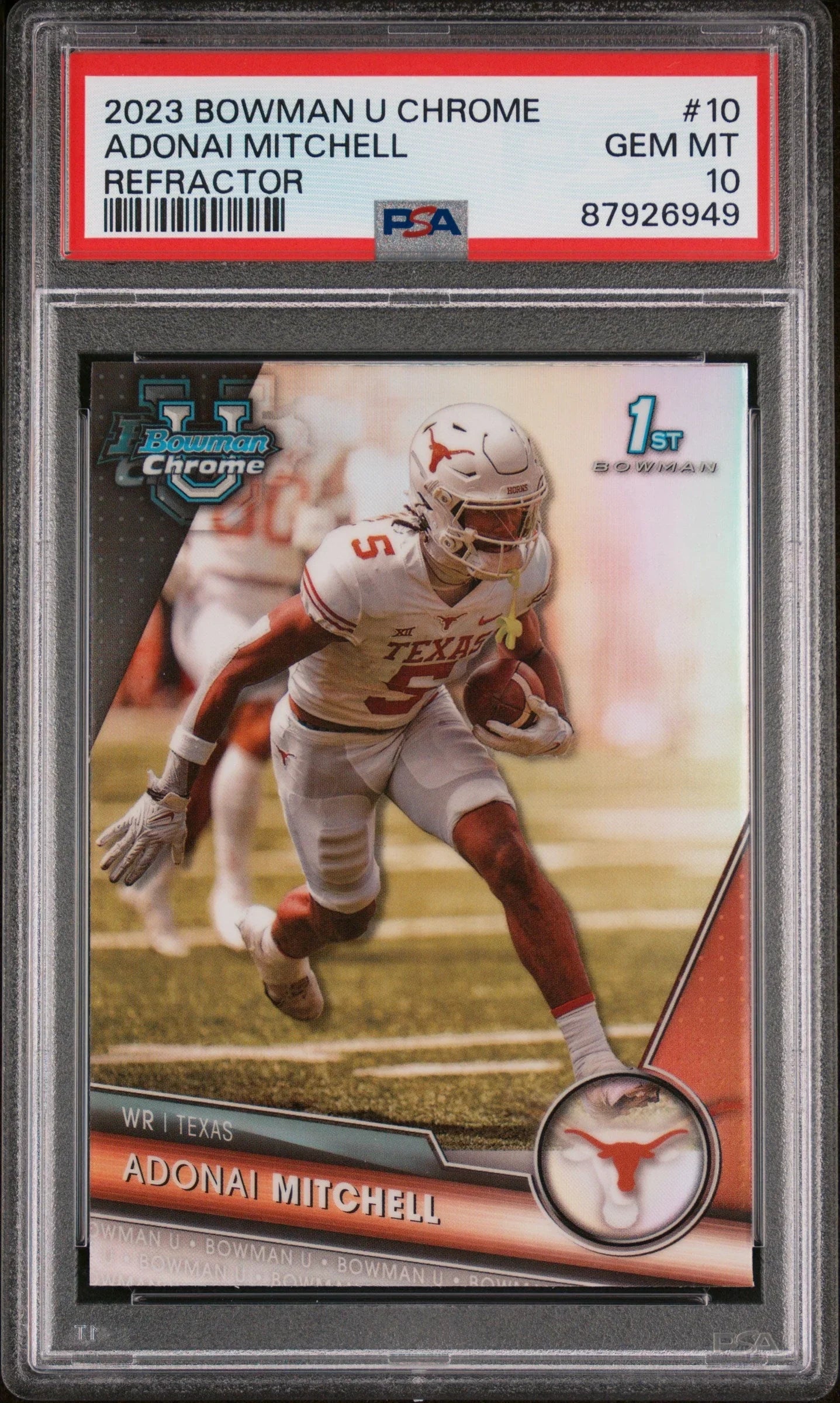 Graded 2023 Topps Bowman U Chrome Adonai Mitchell #10 Refractor Rookie RC Football Card PSA 10 Gem Mint