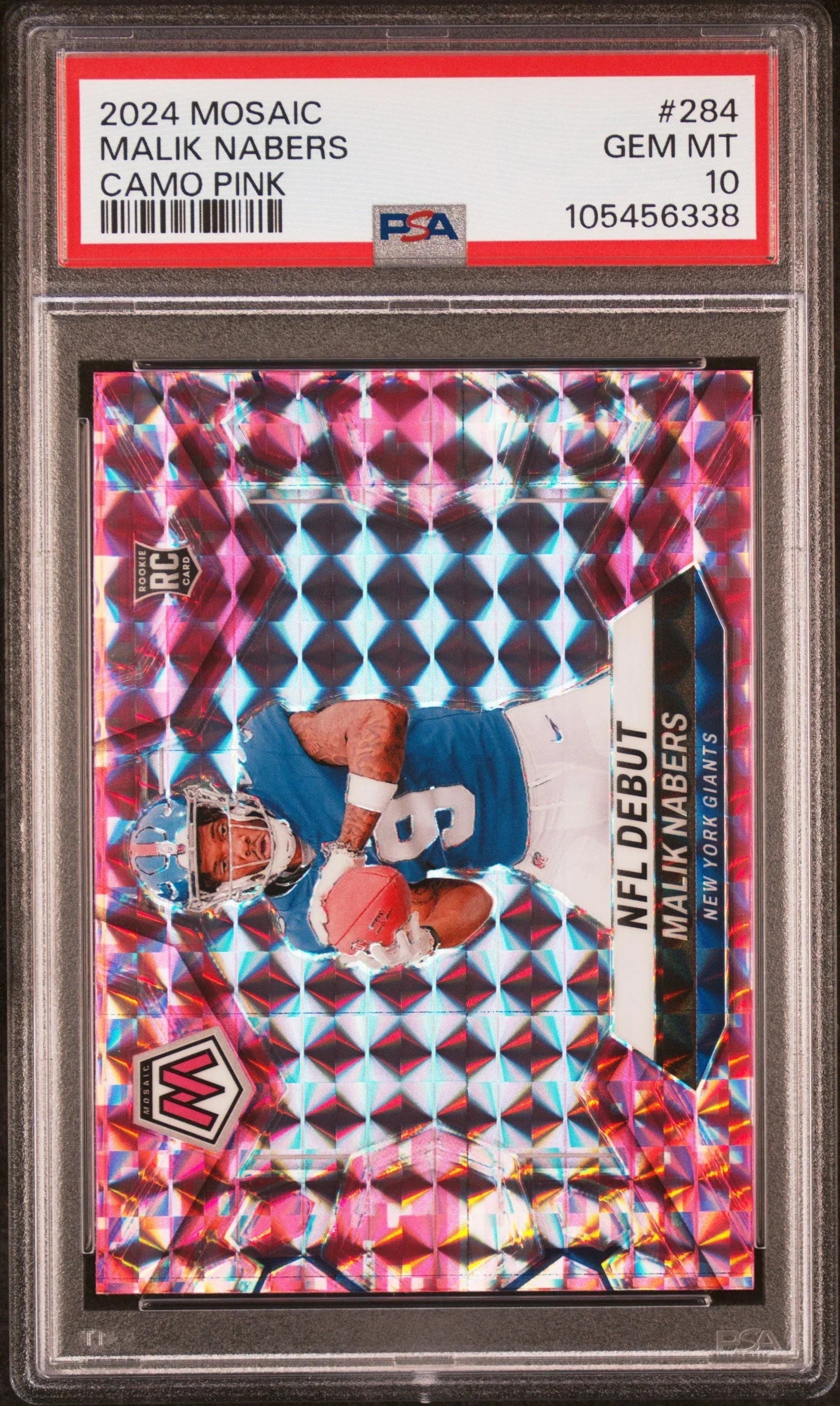 Graded 2024 Panini Mosaic Malik Nabers #284 Camo Pink Rookie RC Football Card PSA 10 Gem Mint