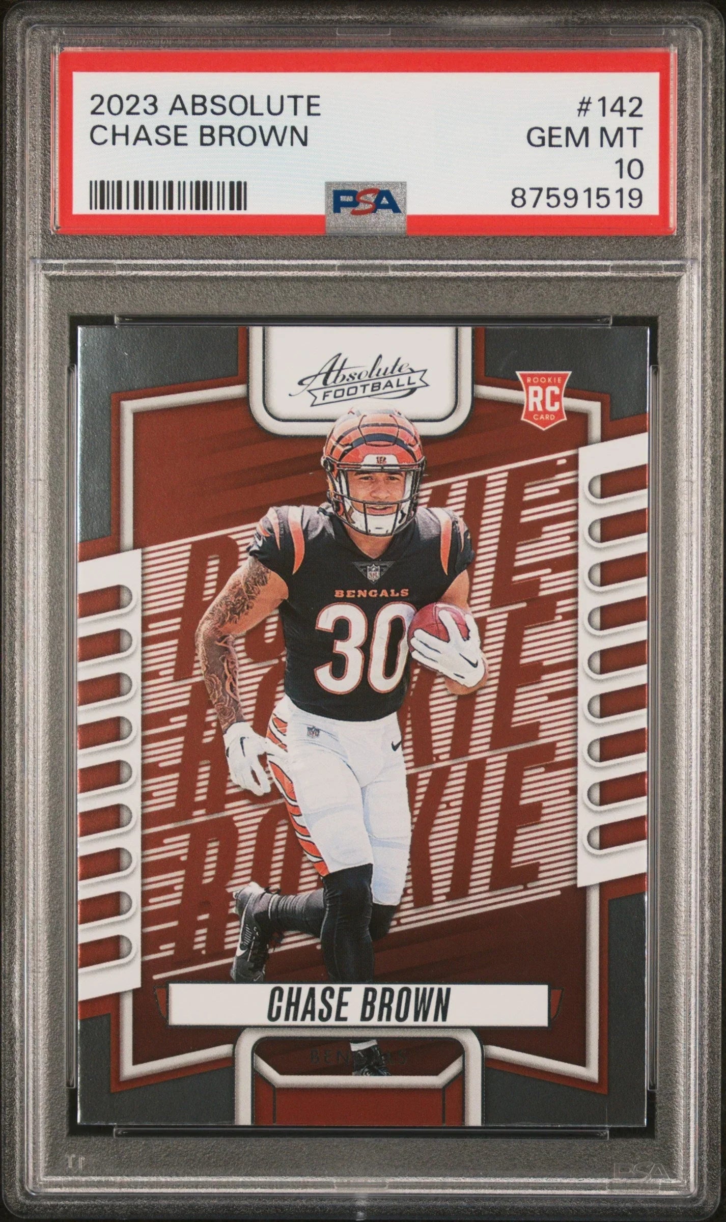 Graded 2023 Panini Absolute Chase Brown #142 Rookie RC Football Card PSA 10 Gem Mint