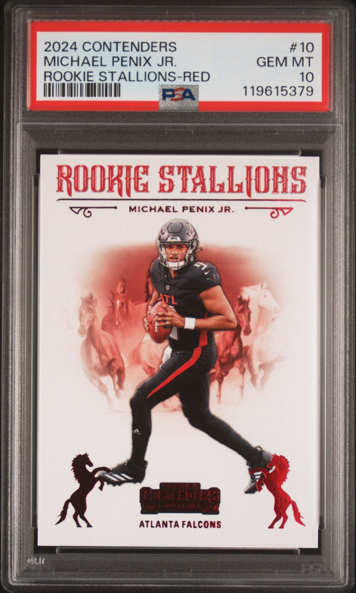 Graded 2024 Panini Contenders Michael Penix Jr #10 Rookie Stallions Red Rookie RC Football Card PSA 10 Gem Mint
