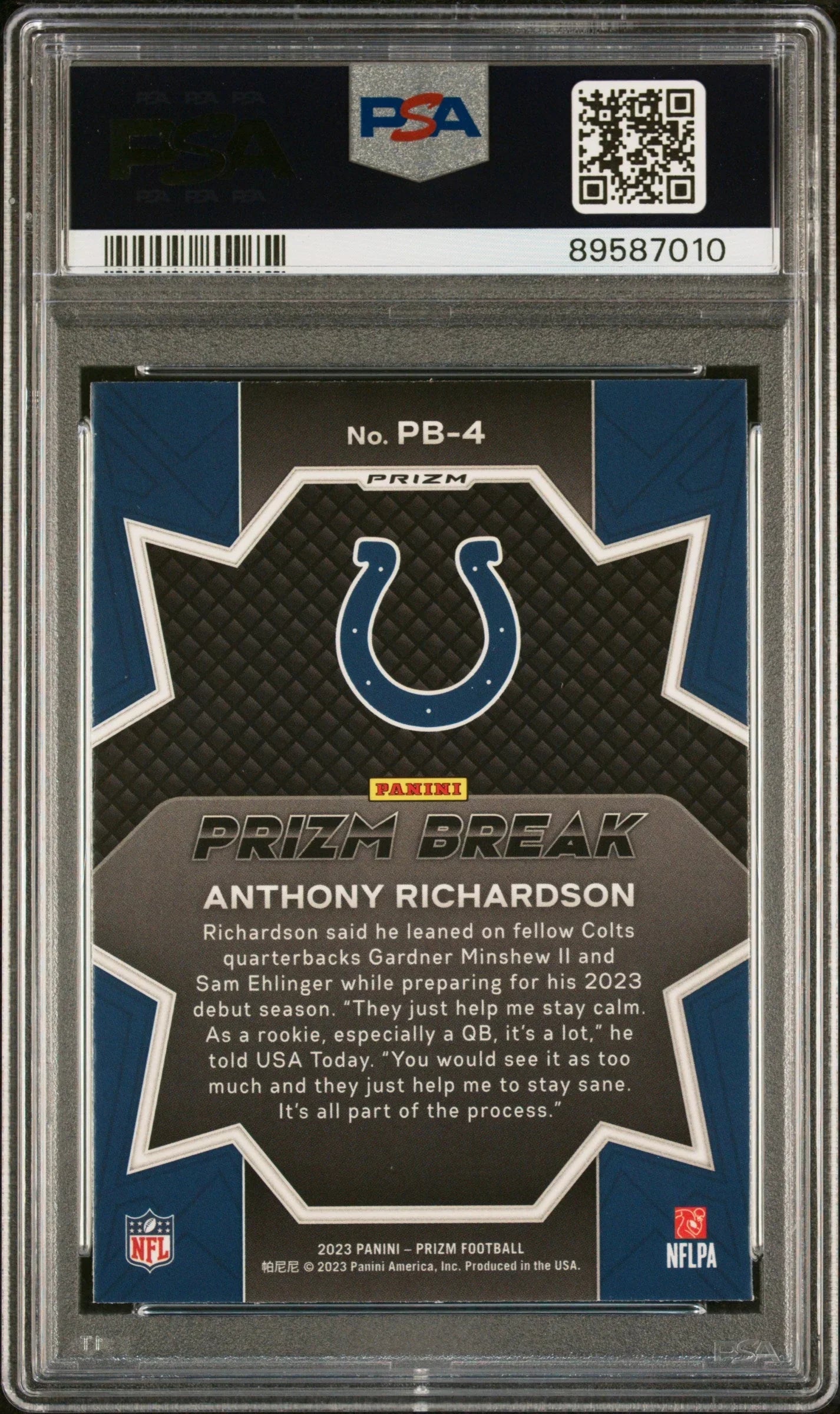 Graded 2023 Panini Prizm Anthony Richardson #PB4 Prizm Break Green Ice Rookie RC Football Card PSA 10 Gem Mint