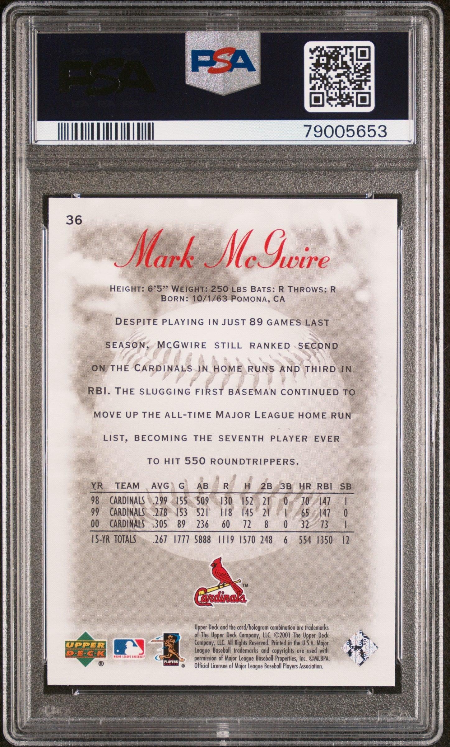 2001 UPPER DECK SWEET SPOT MARK McGWIRE  #36 - PSA 10