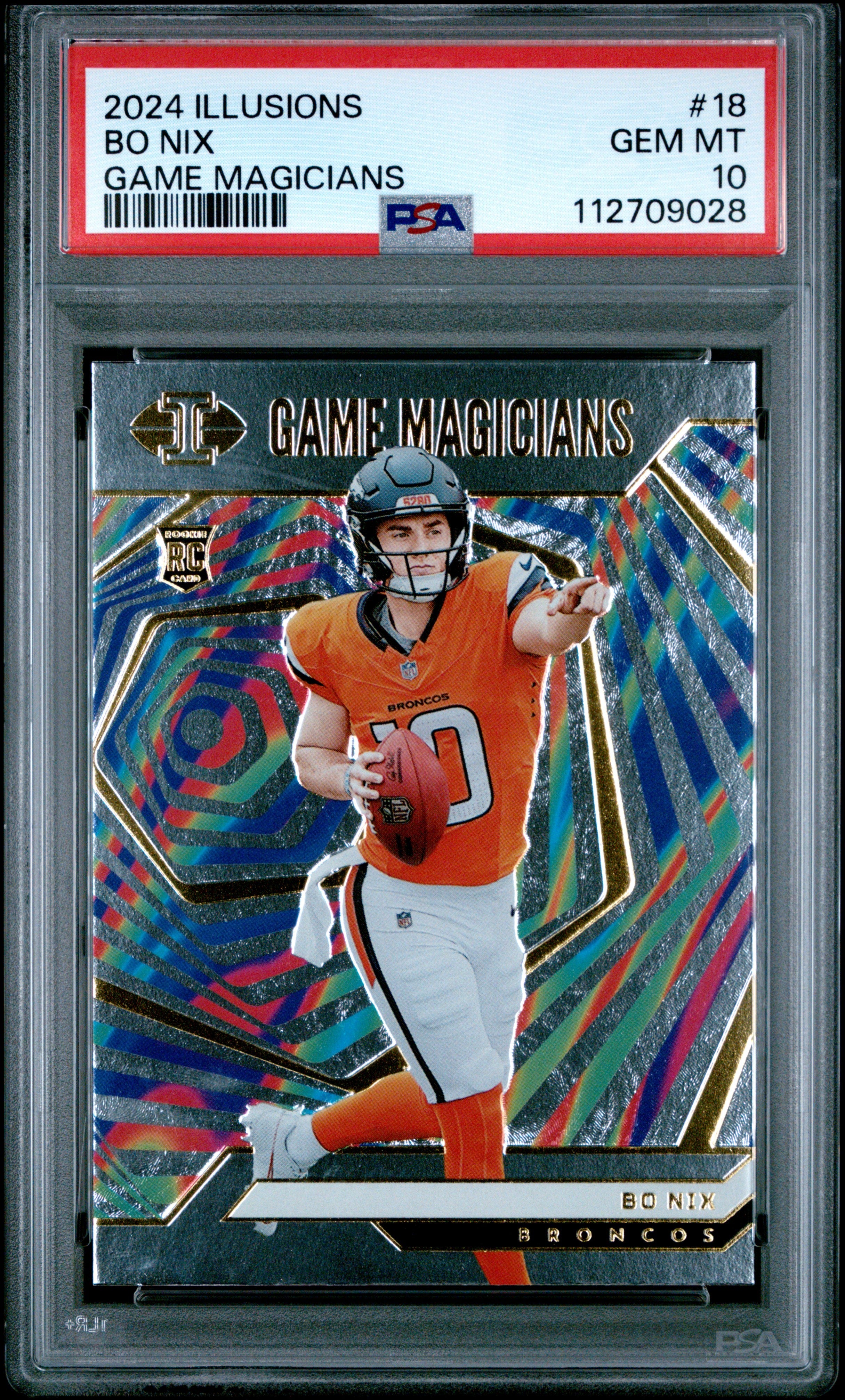 Graded 2024 Panini Illusions NFL Bo Nix #18 Game Magicians Rookie RC Football Card PSA 10 Gem Mint