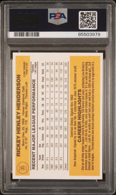 Graded 1983 Donruss Rickey Henderson #35 Baseball Card PSA 10 Gem Mint