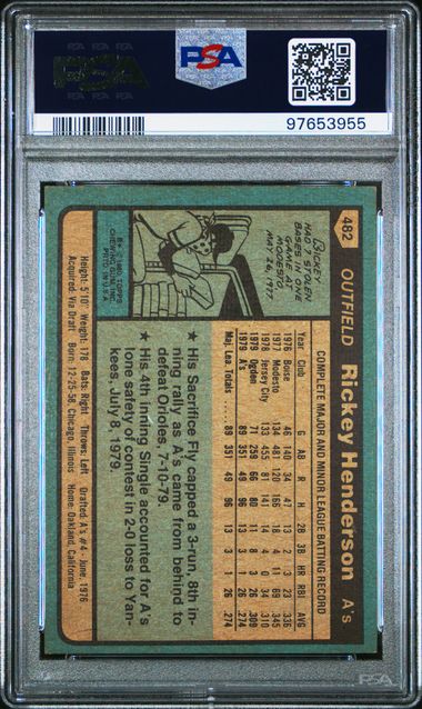 Graded 1980 Topps Rickey Henderson #482 Rookie RC Baseball Card PSA 6 EX-MT