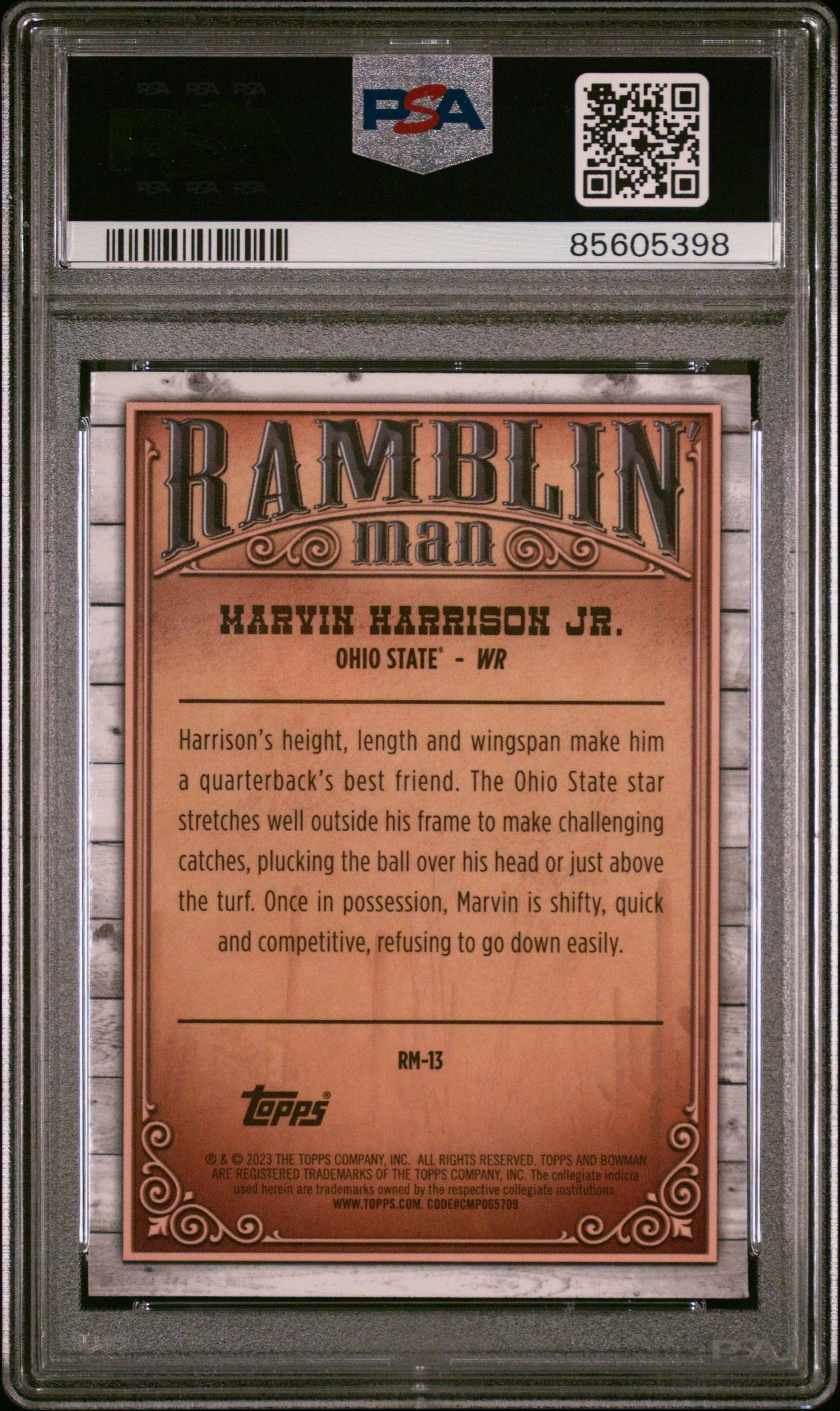 Graded 2023 Topps Bowman U Chrome Marvin Harrison Jr #RM13 Ramblin Man Rookie RC Football Card PSA 10 Gem Mint