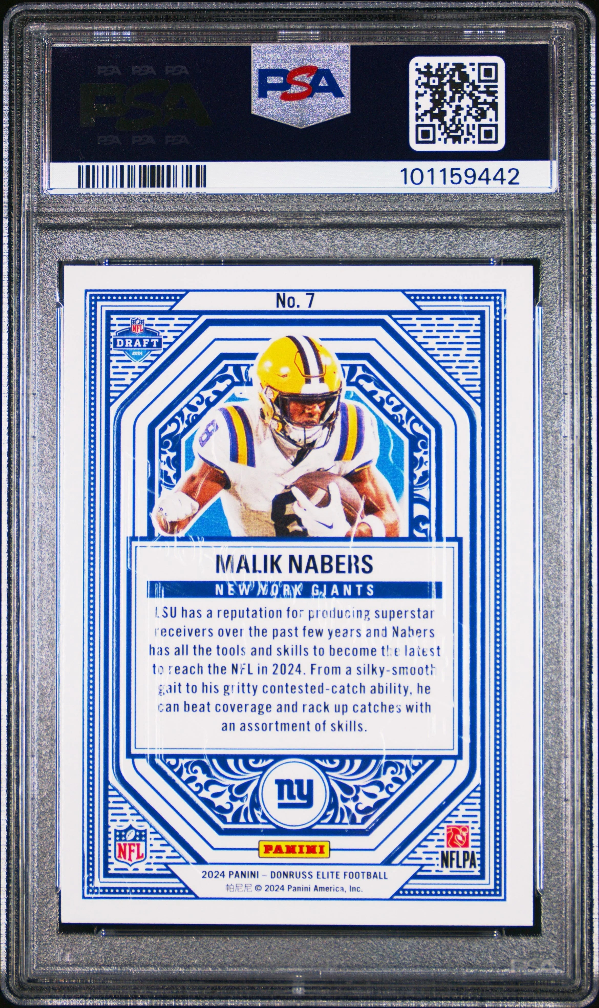 Graded 2024 Panini Donruss Elite Malik Nabers #7 Rookie On Deck Rookie RC Football Card PSA 10 Gem Mint