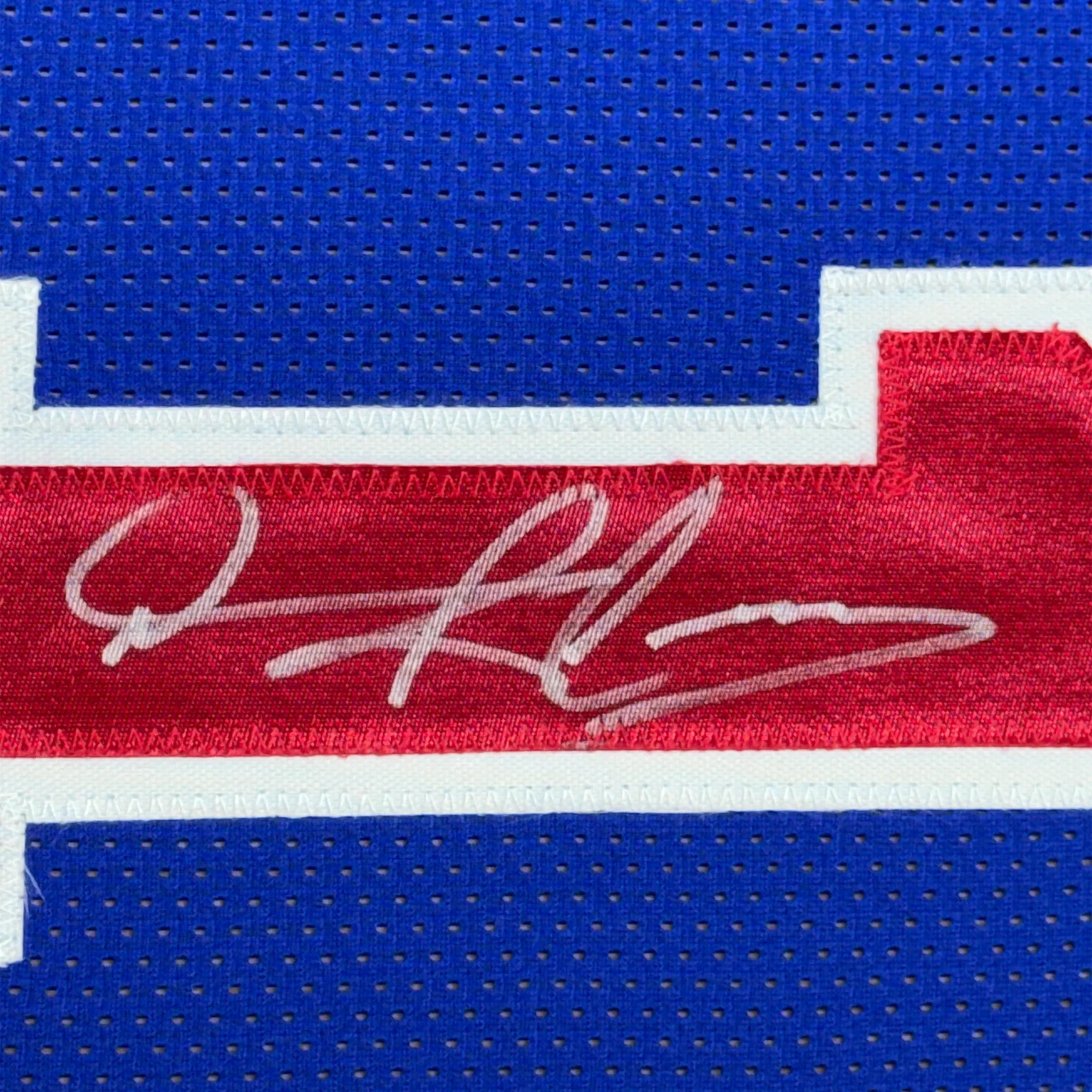 Framed Autographed/Signed Dennis Rodman 35x39 Detroit Blue Basketball Jersey Beckett BAS COA