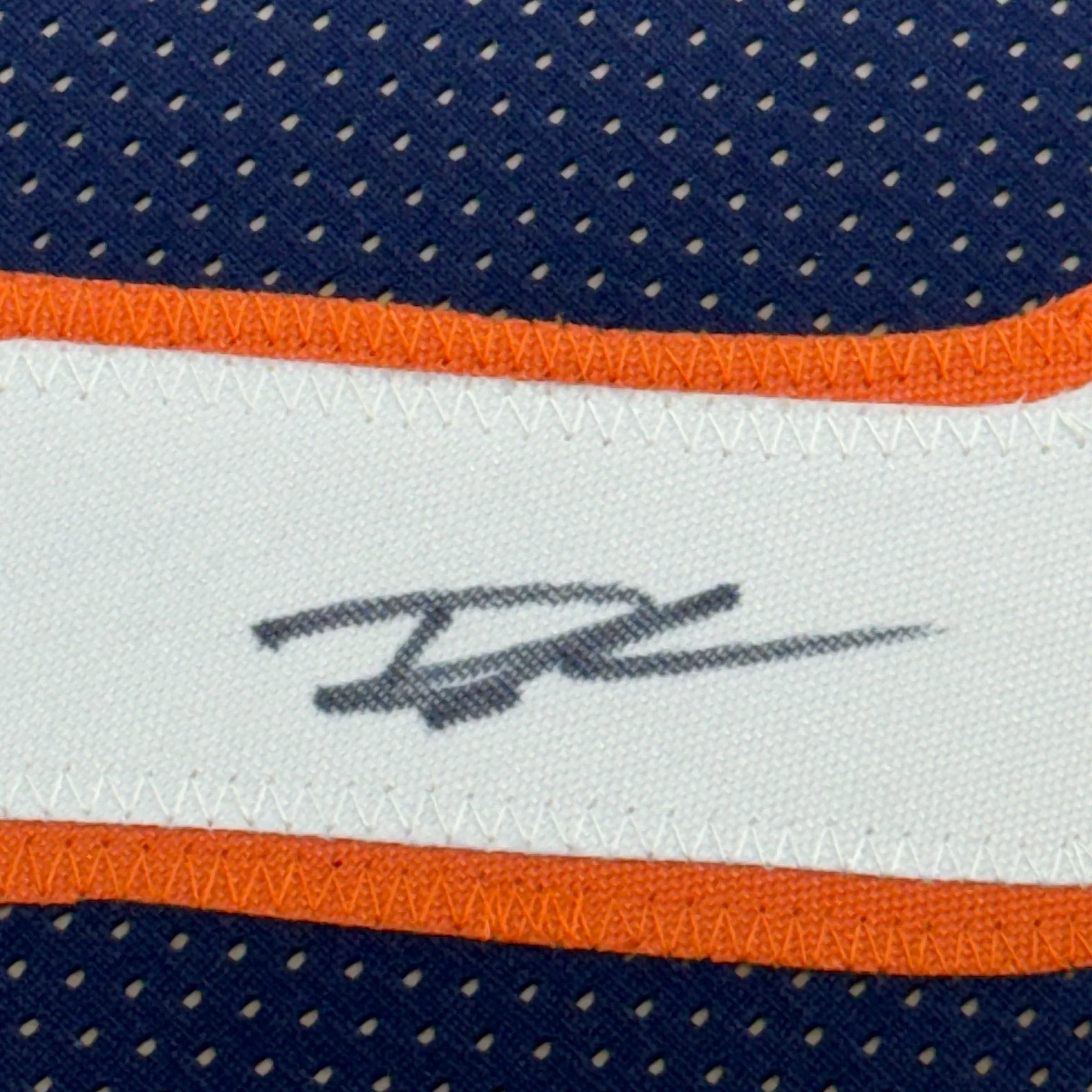 Framed Autographed/Signed Roschon Johnson 35x39 Chicago Blue Football Jersey JSA COA