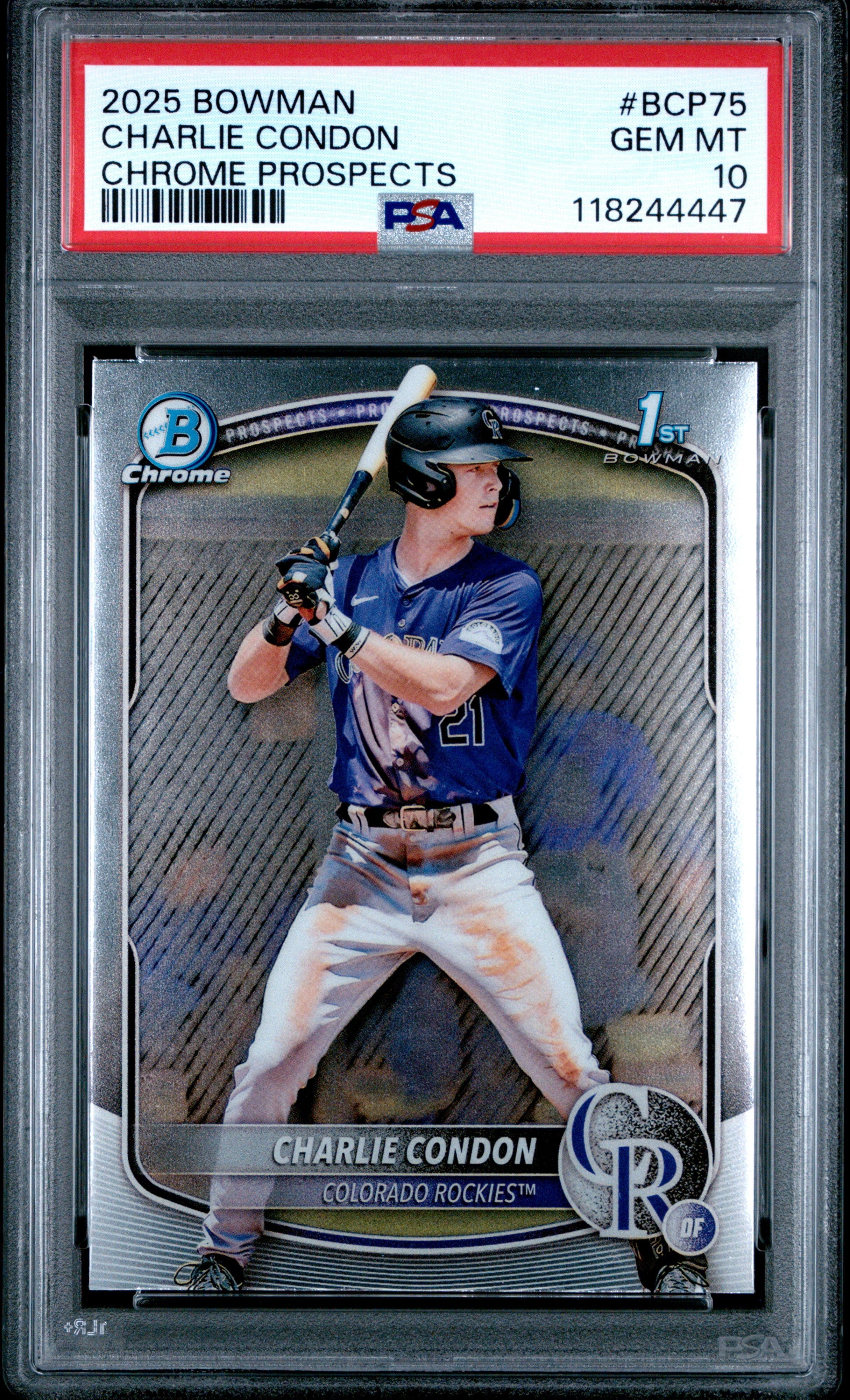 Graded 2025 Topps Bowman Charlie Condon #BCP75 Chrome Prospects Rookie RC Baseball Card PSA 10 Gem Mint