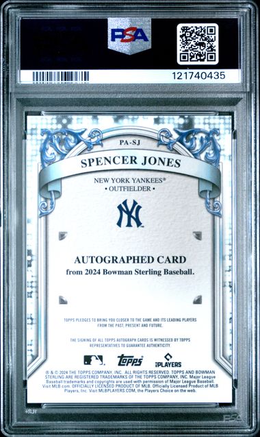 Graded 2024 Topps Bowman Sterling Spencer Jones #PASJ Prospect Autograph Rookie RC Baseball Card PSA 10 Gem Mint