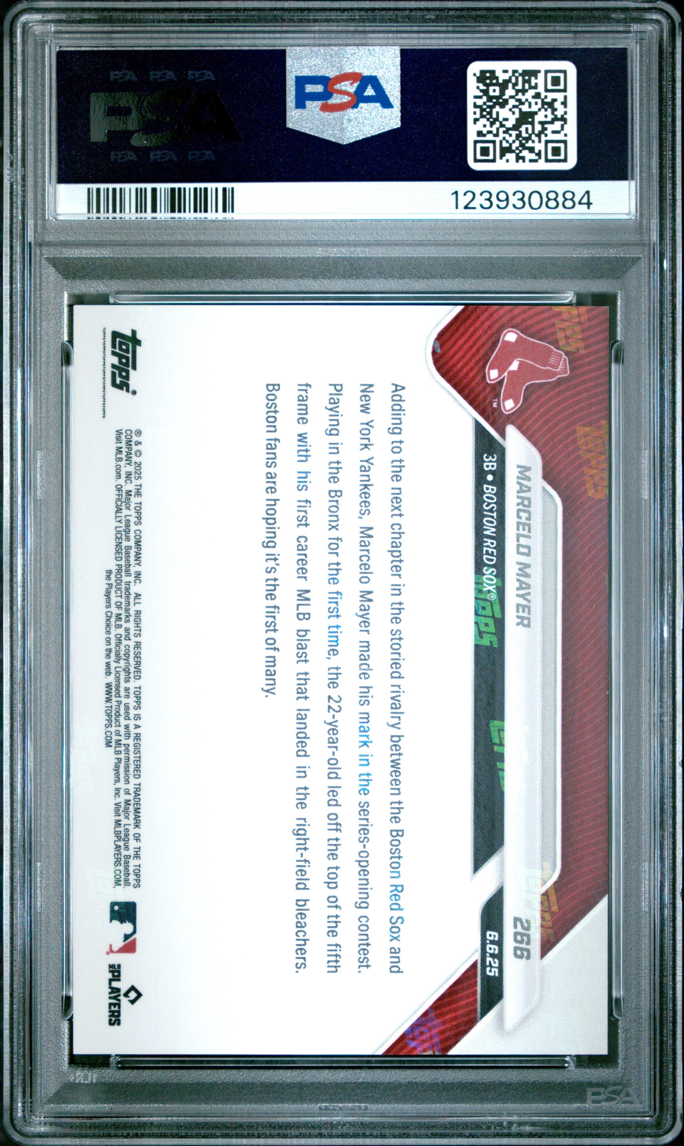 Graded 2025 Topps Now Marcelo Mayer #266 Rookie RC Baseball Card PSA 10 Gem Mint