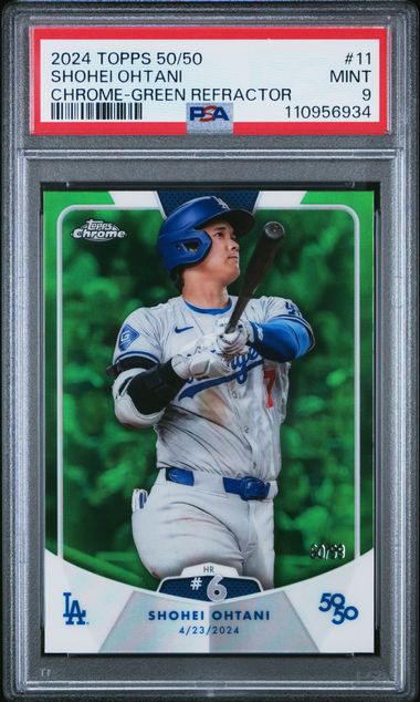 Graded 2024 Topps 50/50 Shohei Ohtani #11 /99 Chrome Green Refractor Baseball Card PSA 9 Mint