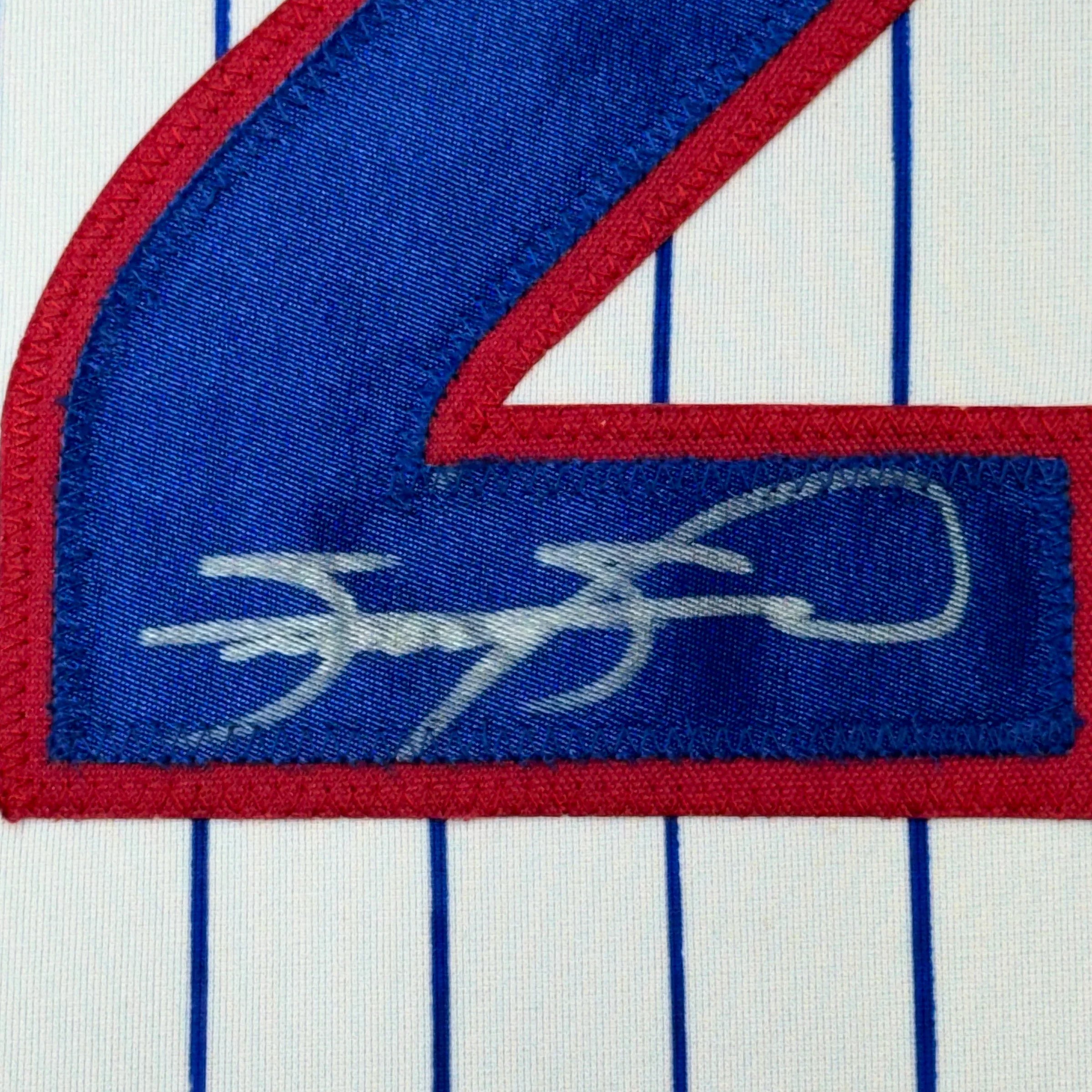 Framed Autographed/Signed Sammy Sosa 35x39 Chicago Pinstripe Baseball Jersey Beckett BAS COA