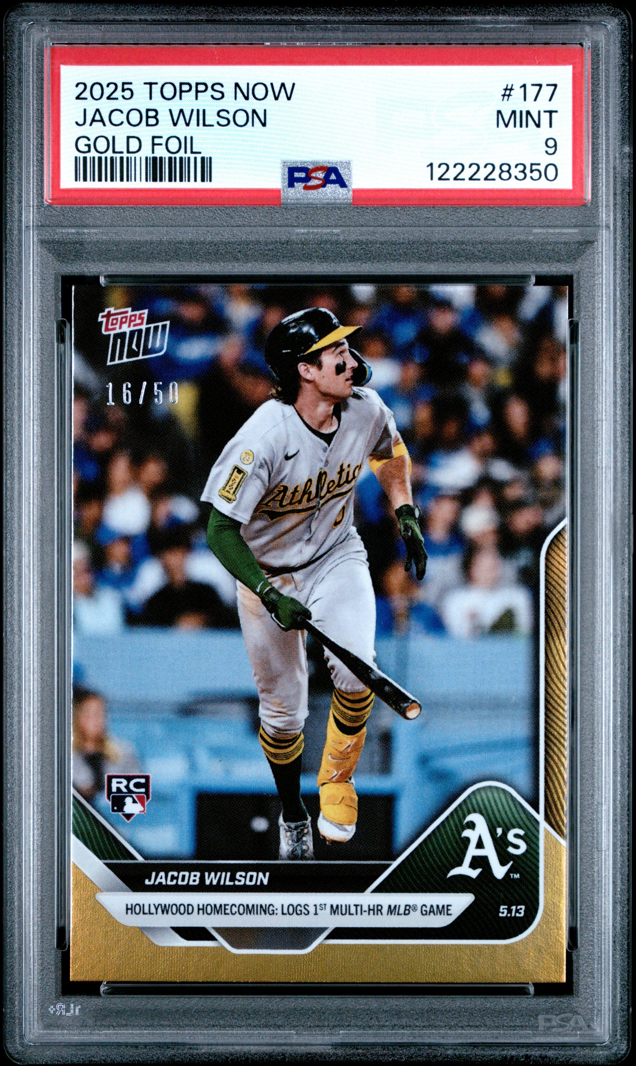 Graded 2025 Topps Now Jacob Wilson #177 Gold Foil /50 Rookie RC Baseball Card PSA 9 Mint