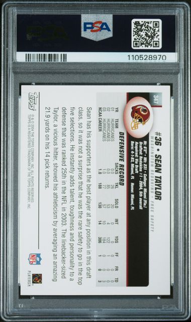 Graded 2004 Topps Sean Taylor #347 Rookie RC Football Card PSA 8 NM-MT