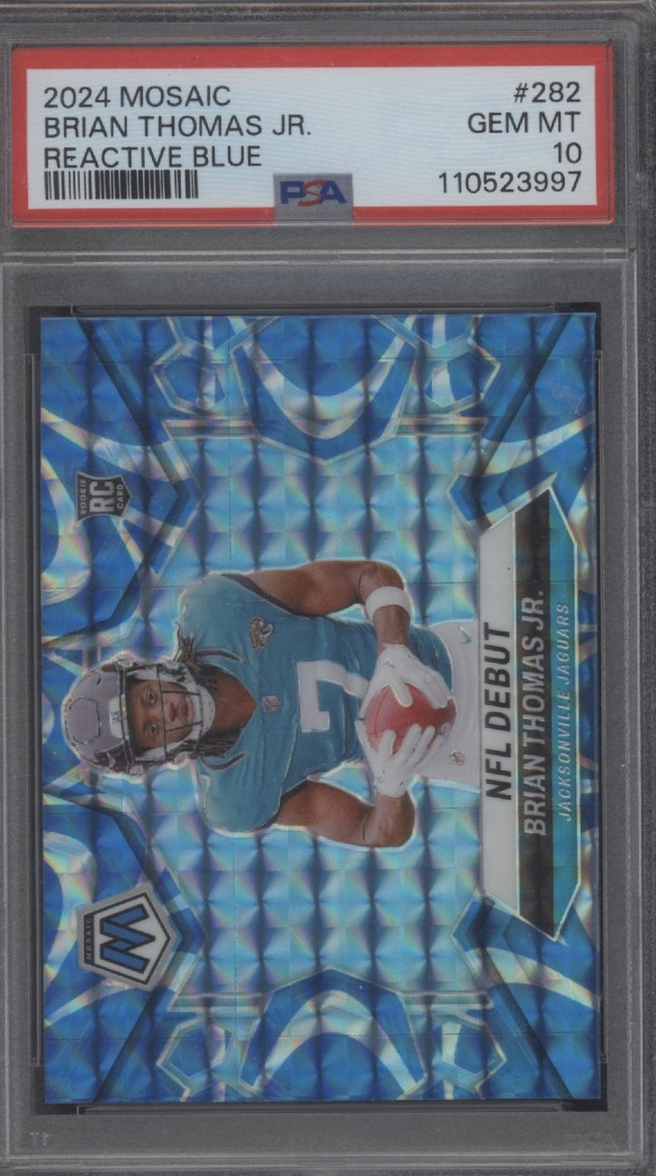Graded 2024 Panini Mosaic Brian Thomas Jr #282 Reactive Blue Rookie RC Football Card PSA 10 Gem Mint