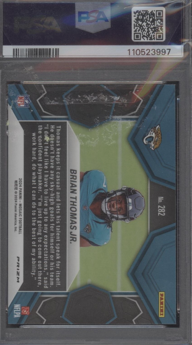 Graded 2024 Panini Mosaic Brian Thomas Jr #282 Reactive Blue Rookie RC Football Card PSA 10 Gem Mint