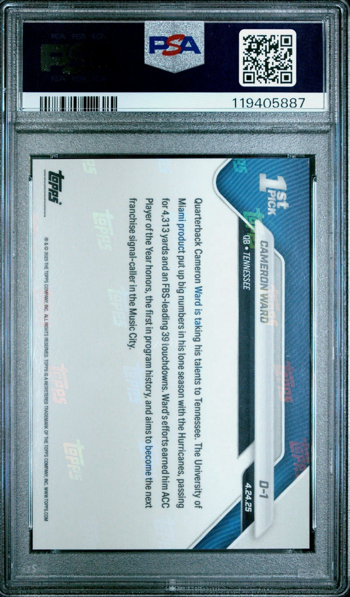 Graded 2025 Topps Now Cam Ward #D1 Rookie RC Football Card PSA 10 Gem Mint