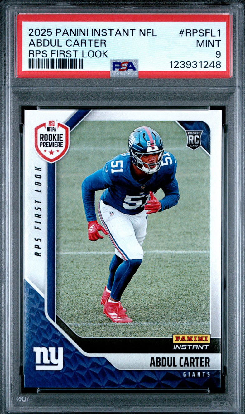 Graded 2025 Panini Instant Abdul Carter #RPSFL1 RPS First Look Rookie RC Football Card PSA 9 Mint