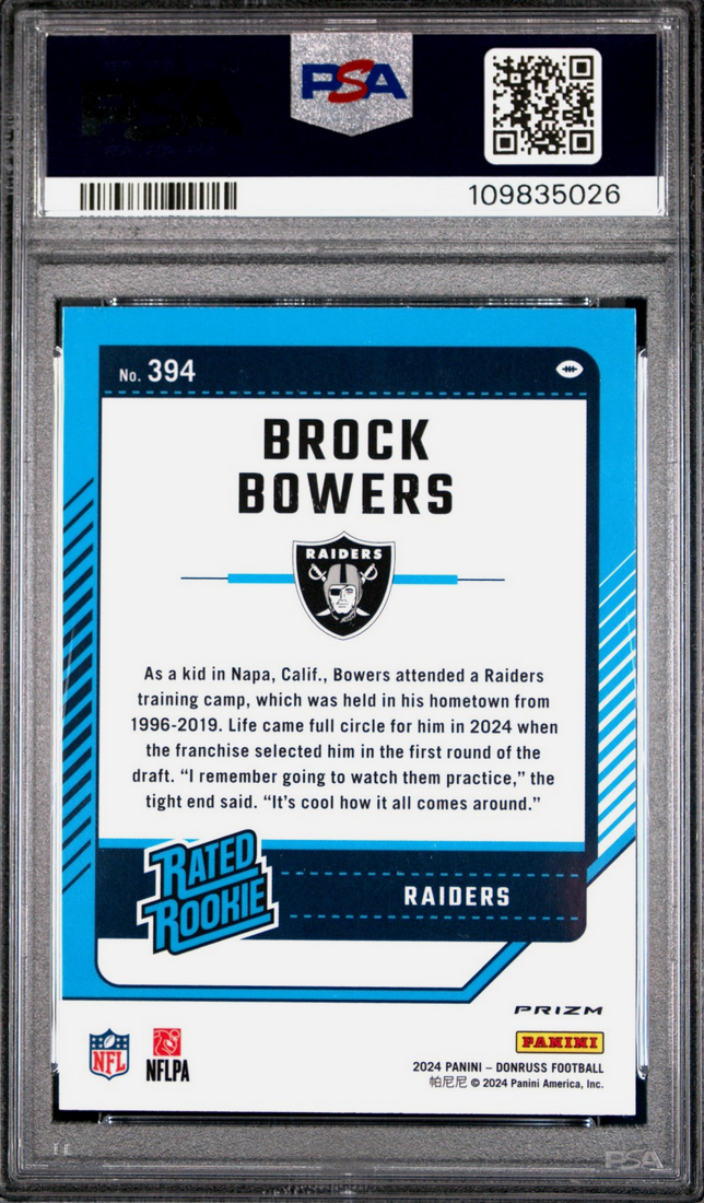 Graded 2024 Panini Donruss Brock Bowers #394 Optic Preview Red Wave Rookie RC Football Card PSA 10 Gem Mint