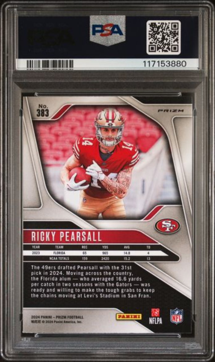 Graded 2024 Panini Prizm Ricky Pearsall #383 Green Wave Rookie RC Football Card PSA 10 Gem Mint
