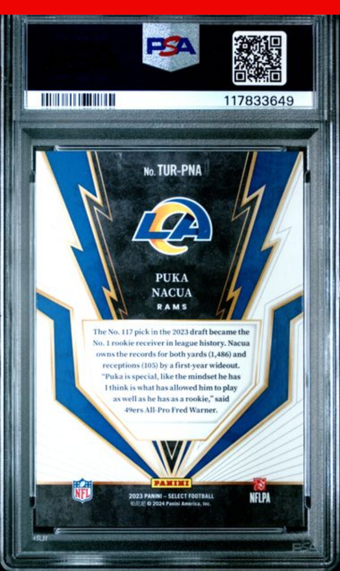 Graded 2023 Panini Select Puka Nacua #TURPNA Turbocharged Rookie RC Football Card PSA 10 Gem Mint