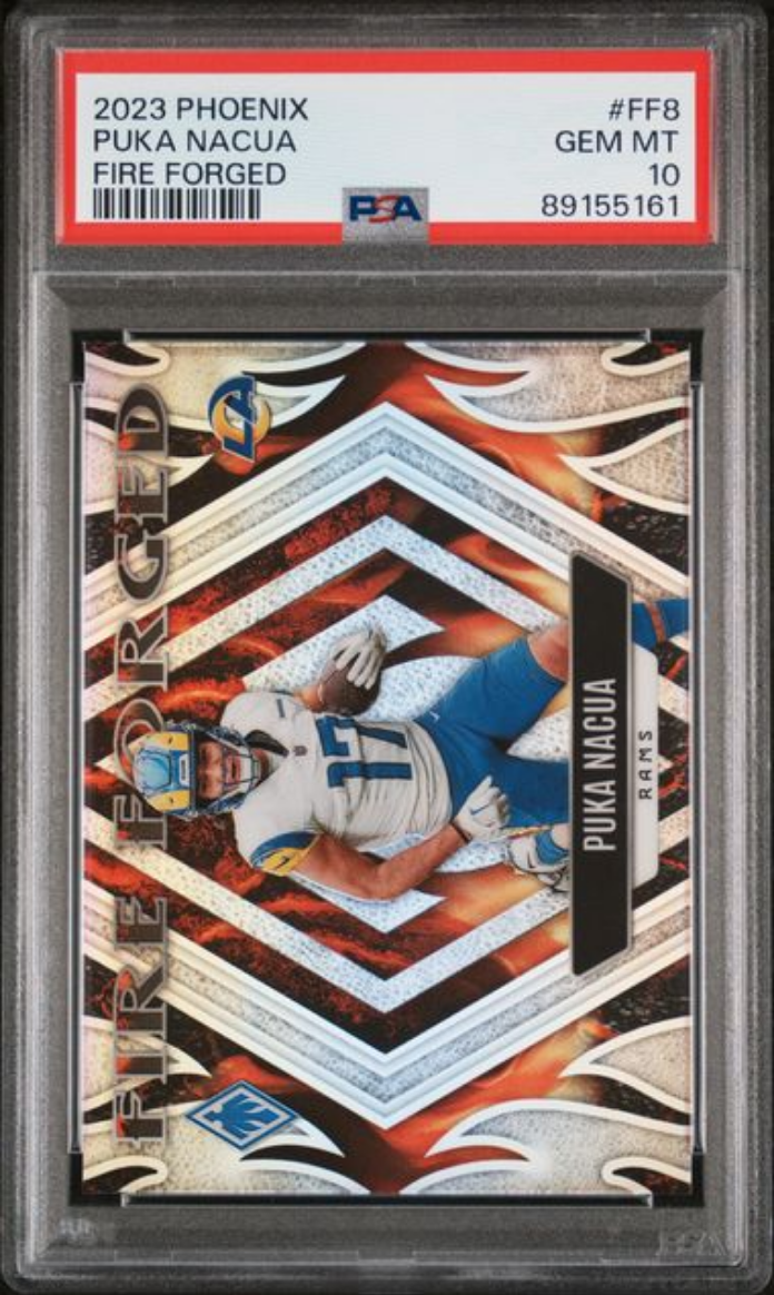 Graded 2023 Panini Phoenix Puka Nacua #FF8 Fire Forged Rookie RC Football Card PSA 10 Gem Mint
