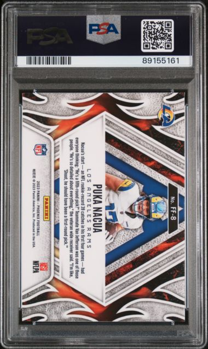 Graded 2023 Panini Phoenix Puka Nacua #FF8 Fire Forged Rookie RC Football Card PSA 10 Gem Mint