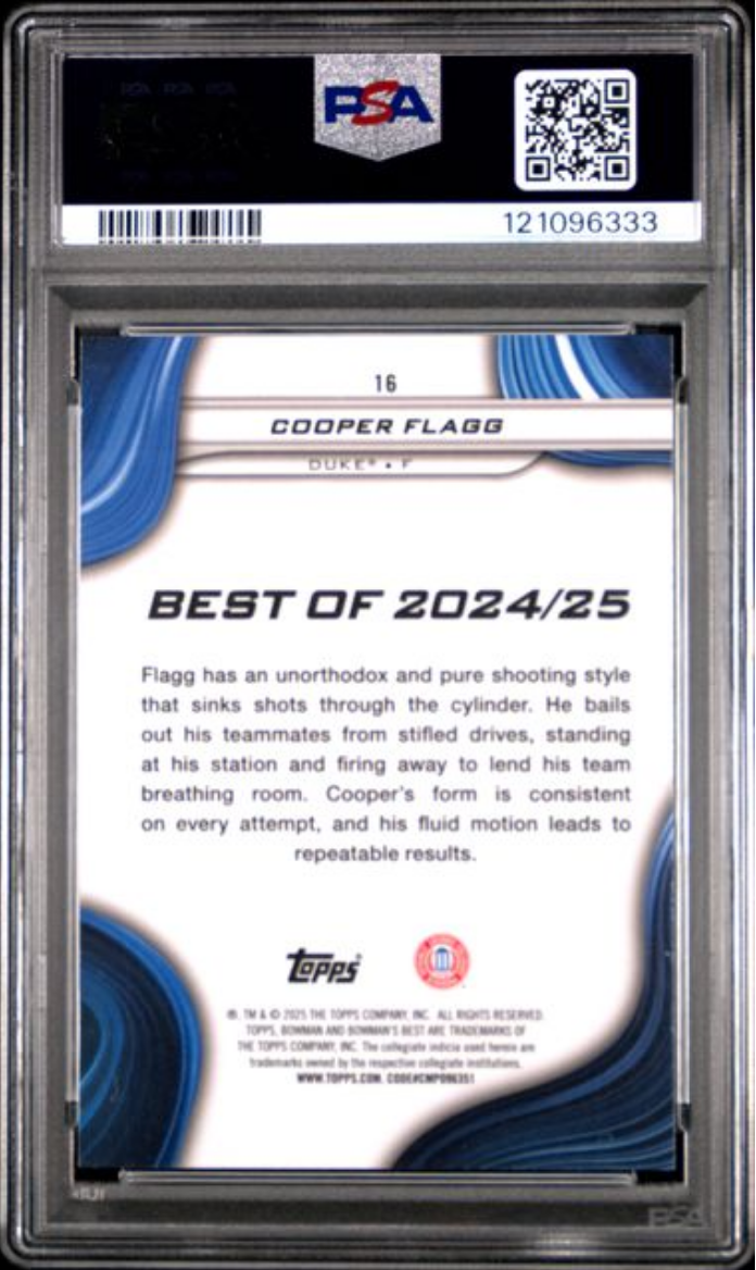 Graded 2024 Topps Bowman U Best Cooper Flagg #16 Rookie RC Basketball Card PSA 10 Gem Mint