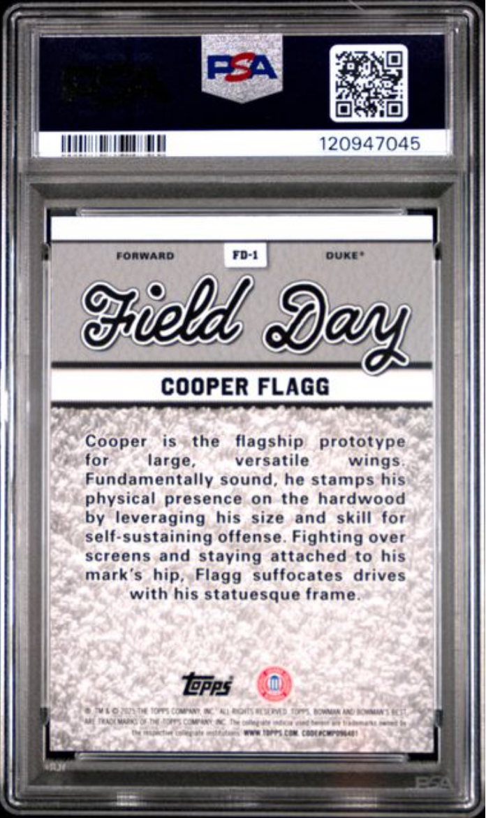 Graded 2024 Topps Bowman U Best Cooper Flagg #FD1 Field Day Rookie RC Basketball Card PSA 10 Gem Mint