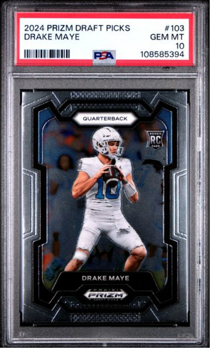 Graded 2024 Panini Prizm Draft Picks Drake Maye #103 Rookie RC Football Card PSA 10 Gem Mint